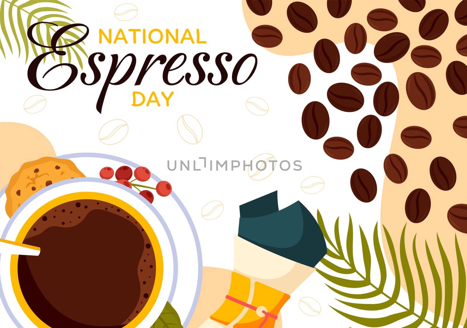 National Espresso Day Celebration Vector Illustration on November 23 Featuring a Coffee Cup and Beans in a Flat Style Cartoon Background