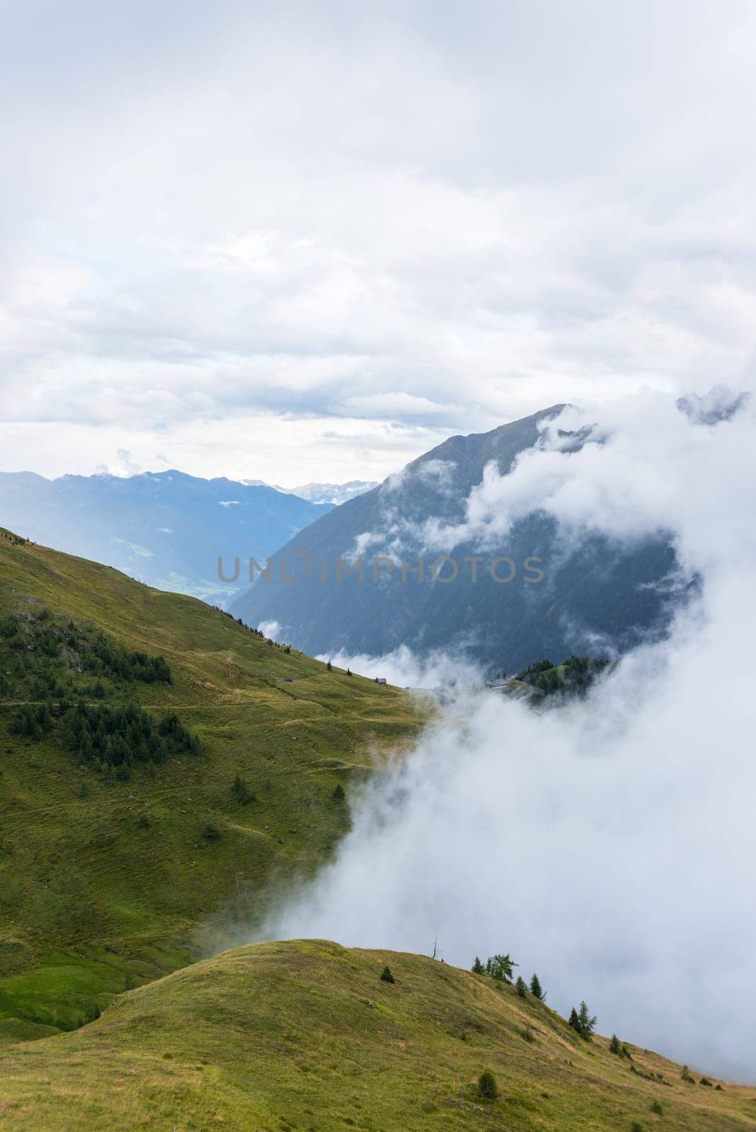 The Grossglockner high Alpine road area in overcast foggy weather