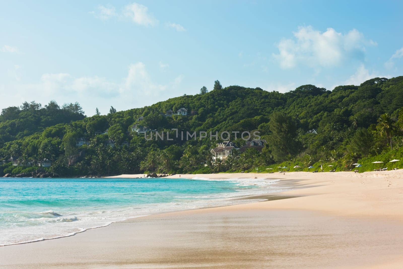 Tropical beach at Mahe island Seychelles in sunny day