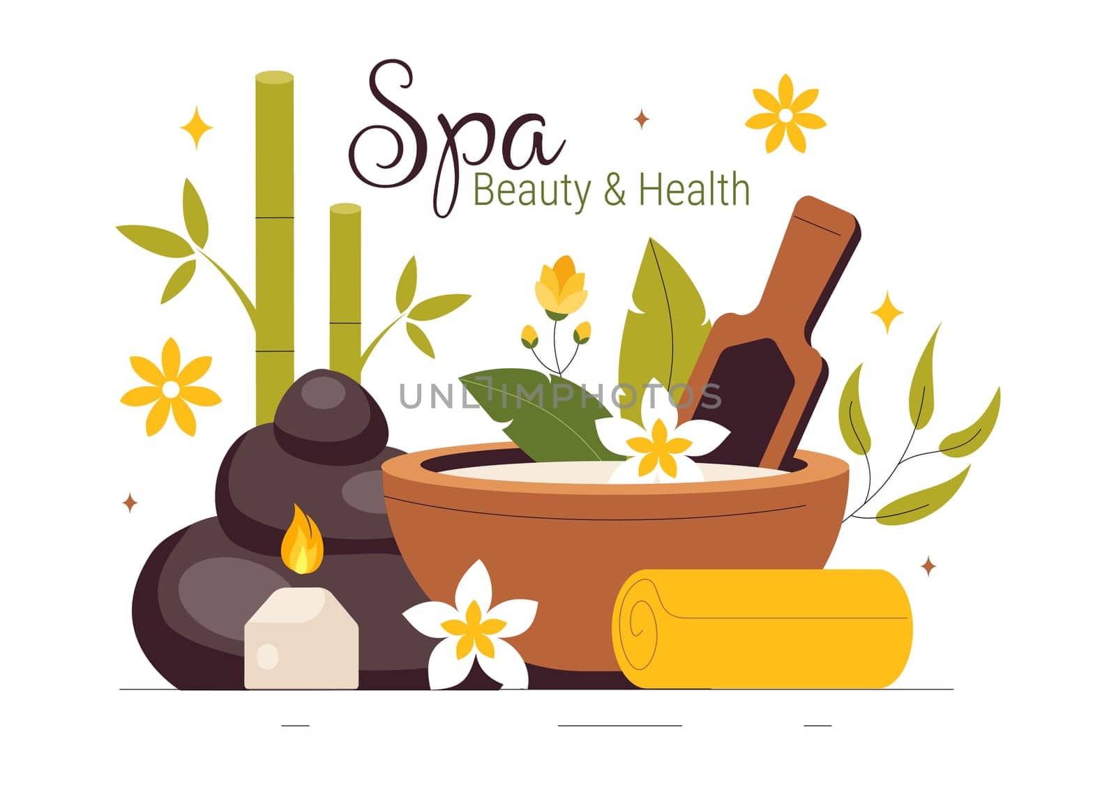 Illustration of Spa Beauty and Health featuring Natural Cosmetics and Eco Friendly Products for Problematic Skin or Facial Treatments in a Women