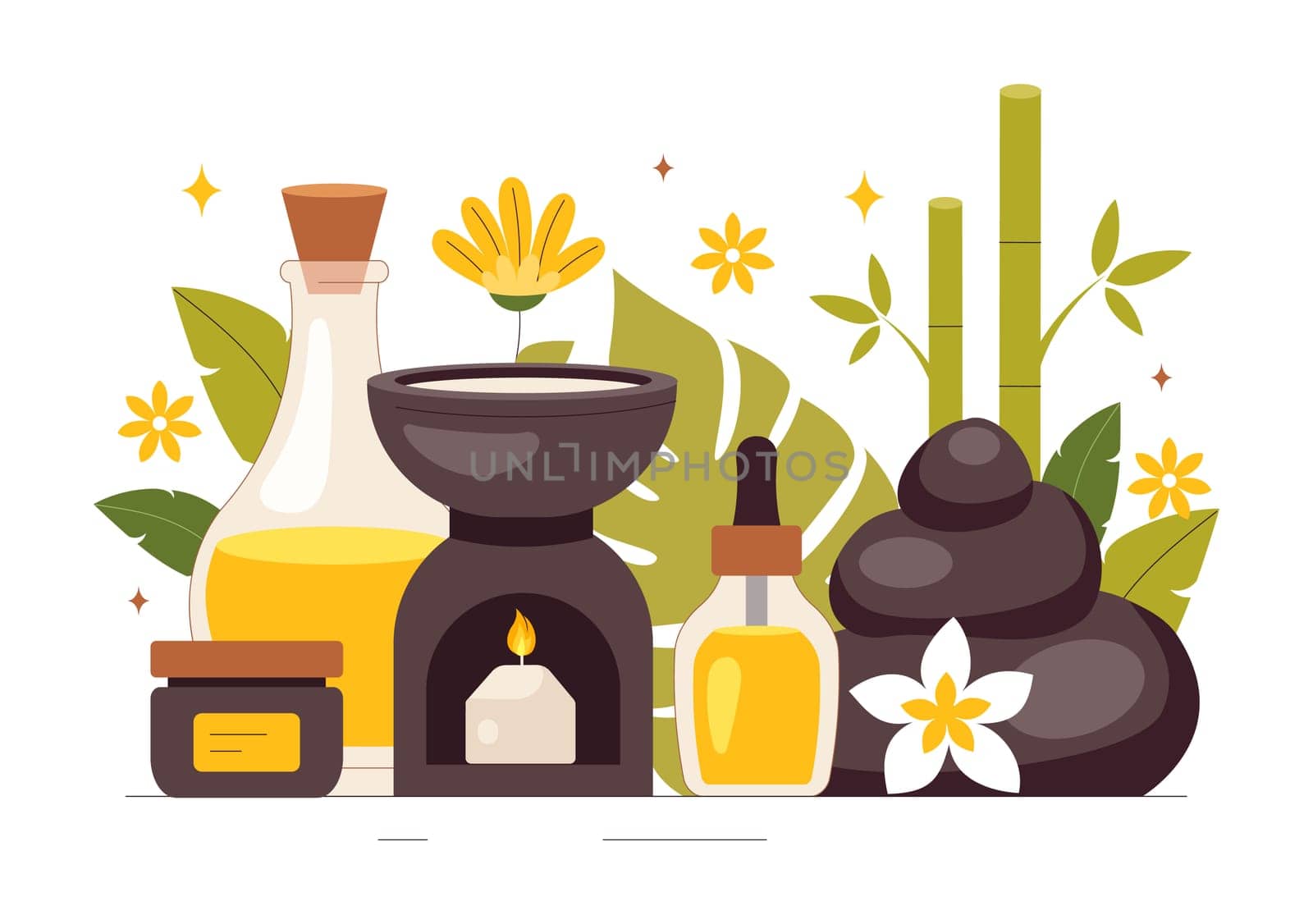 Illustration of Spa Beauty and Health featuring Natural Cosmetics and Eco Friendly Products for Problematic Skin or Facial Treatments in a Women