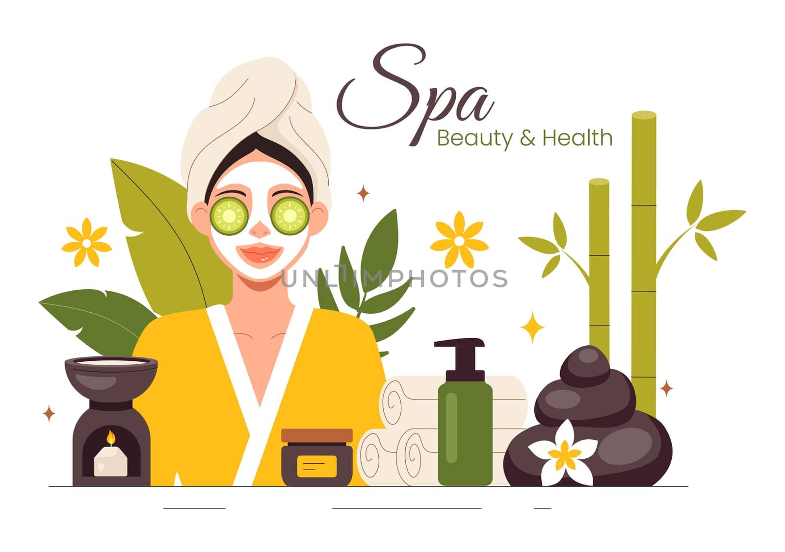 Illustration of Spa Beauty and Health featuring Natural Cosmetics and Eco Friendly Products for Problematic Skin or Facial Treatments in a Women