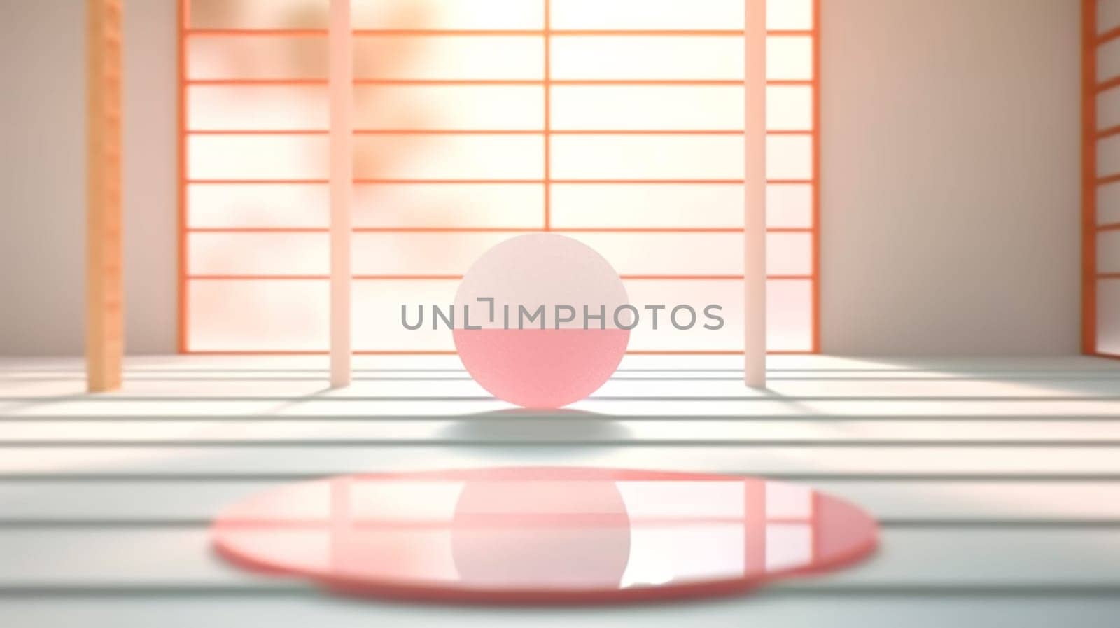 Abstract pastel pink geometric shapes with white sphere and blocks background, AI Generated
