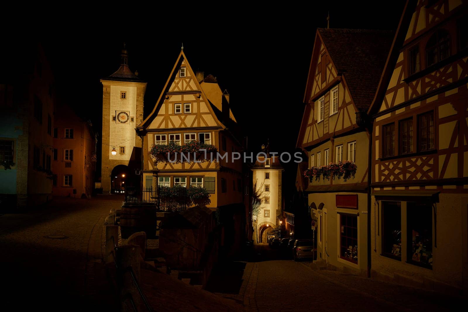Plonlein, a square in the historic old town of Rothenburg ob der Tauber with half-timbered houses in the Franconia region of Germany