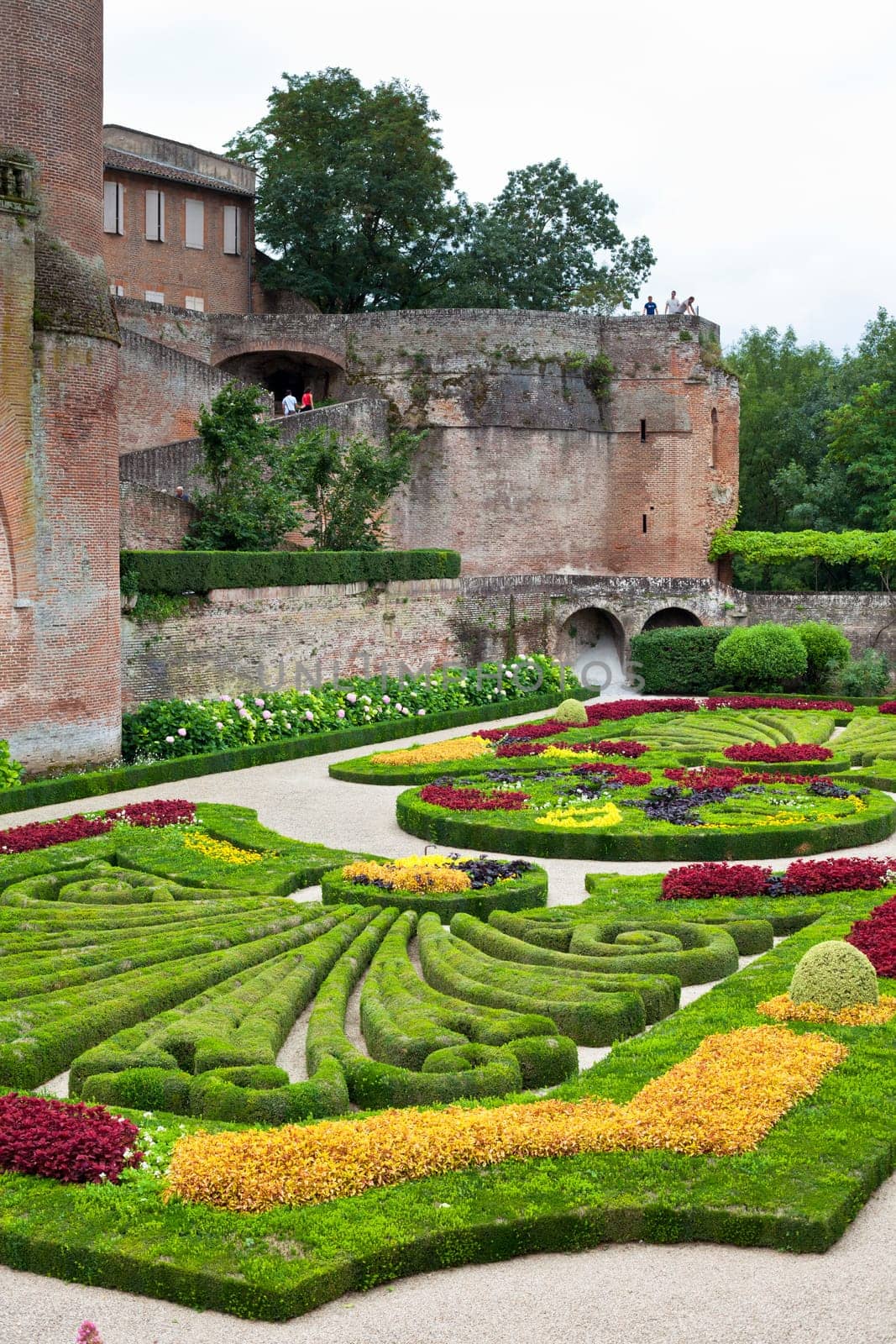 ALBI, FRANCE - AUGUST 09: Palais de la Berbie Gardens at Albi, Tarn, France on August 09, 2014. Beautiful flowerbed