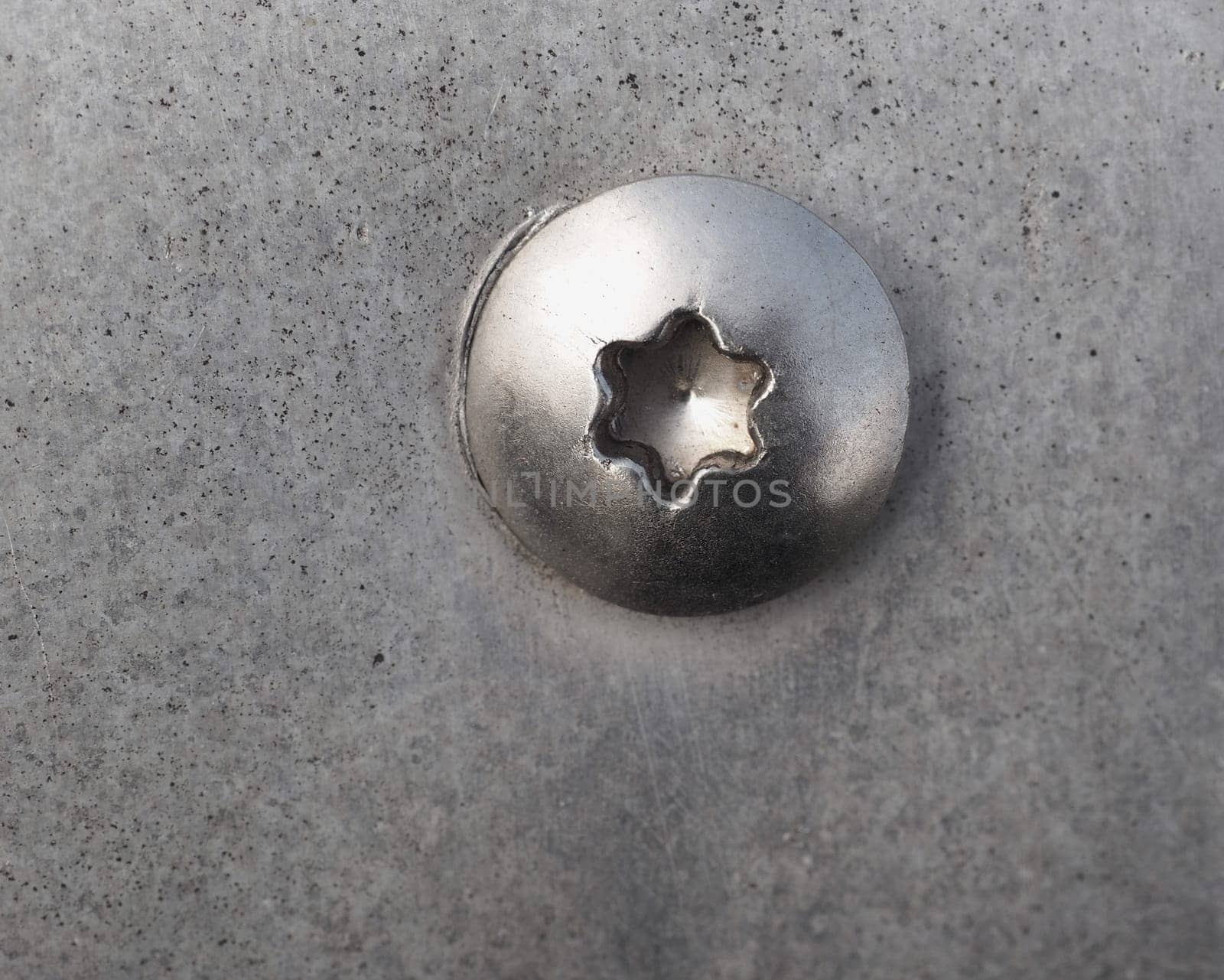 detail of a torx screw on a metal plate