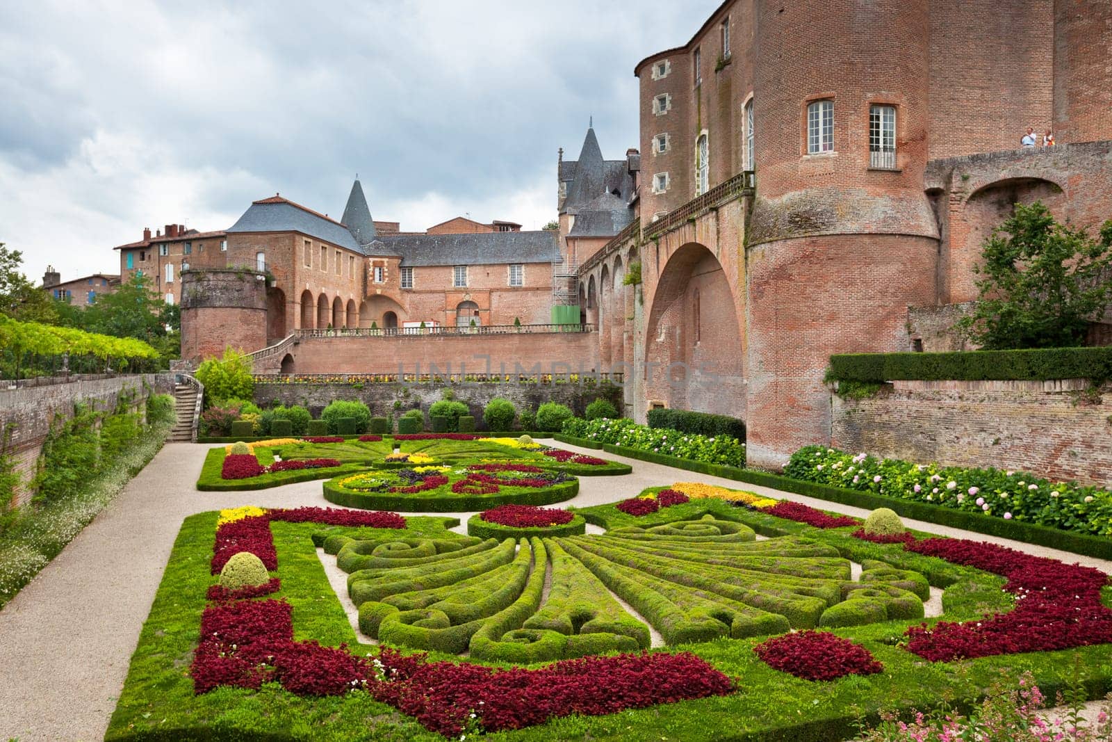 ALBI, FRANCE - AUGUST 09: Palais de la Berbie Gardens at Albi, Tarn, France on August 09, 2014. Beautiful flowerbed