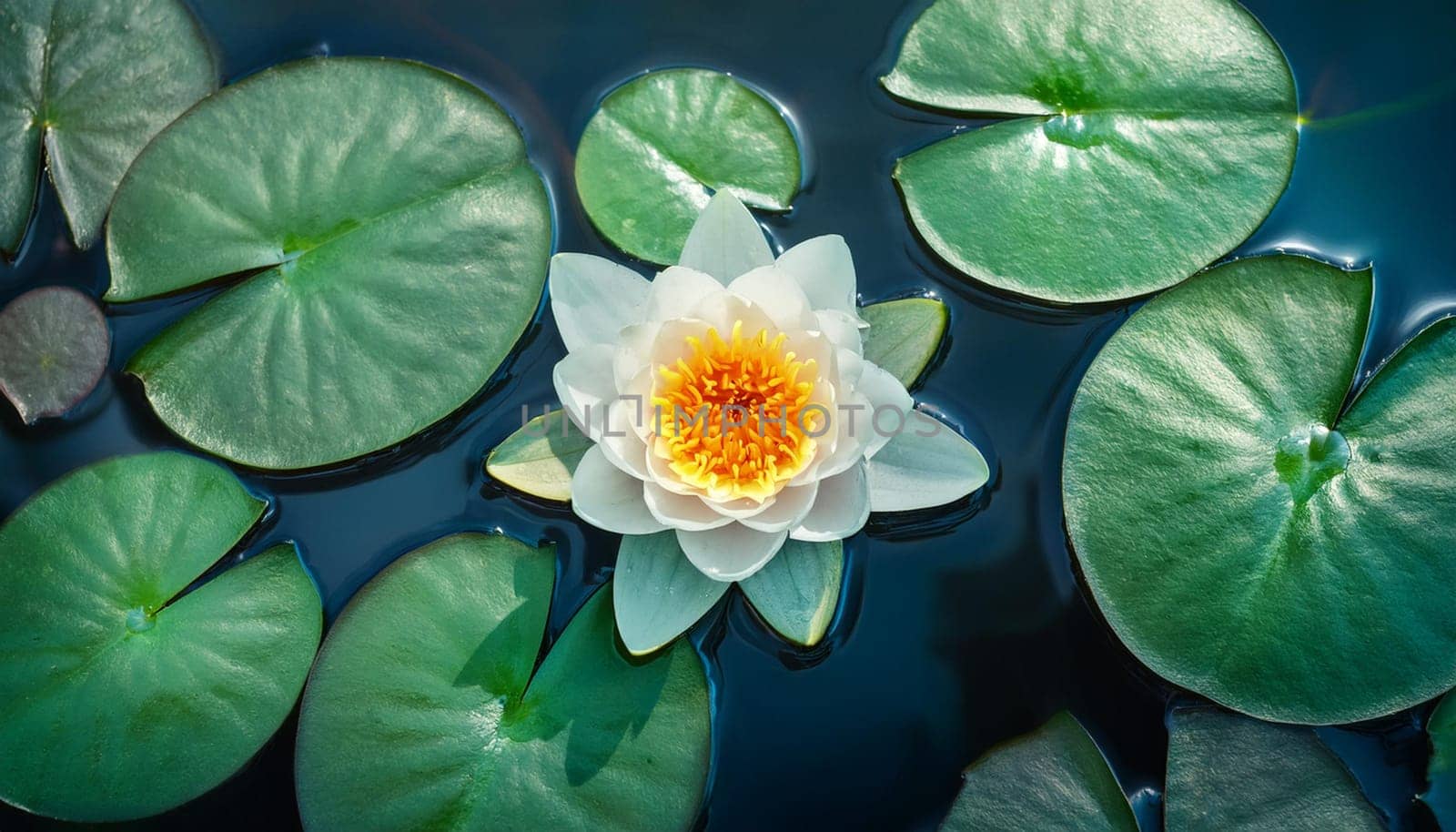 water lily plant scientific name Nymphaea in pond, AI generated image