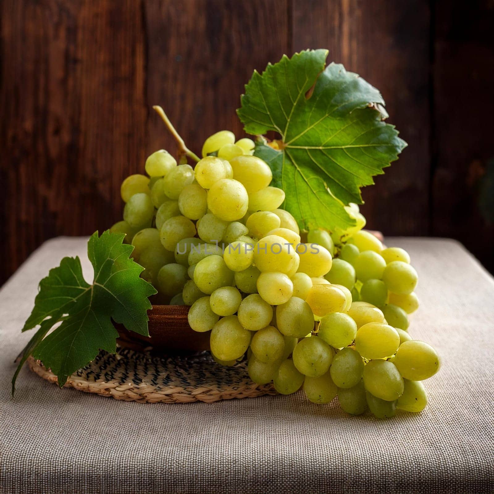 grapes on a wooden table, AI generated image