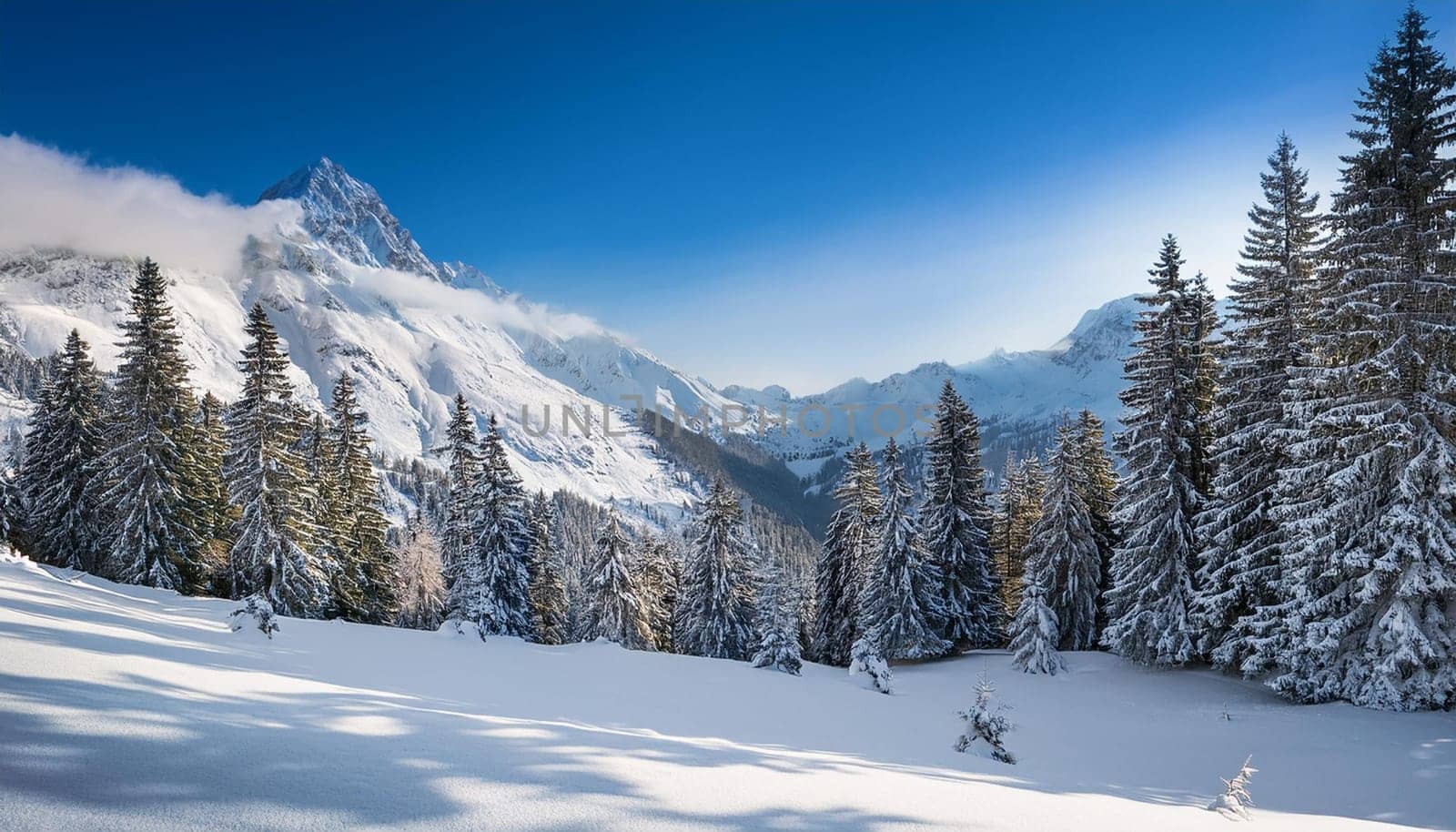 winter alpine mountains natural landscape, AI generated image