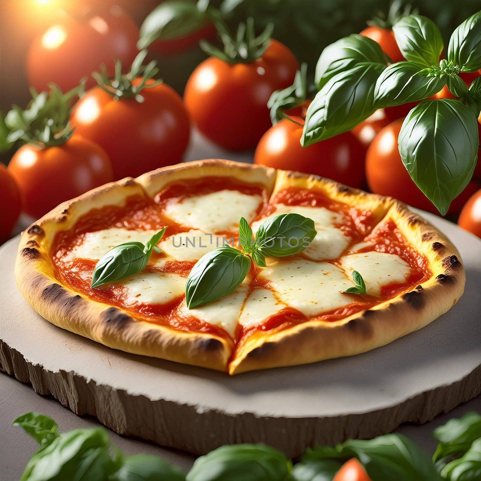 pizza margherita realistic illustration, AI generated image