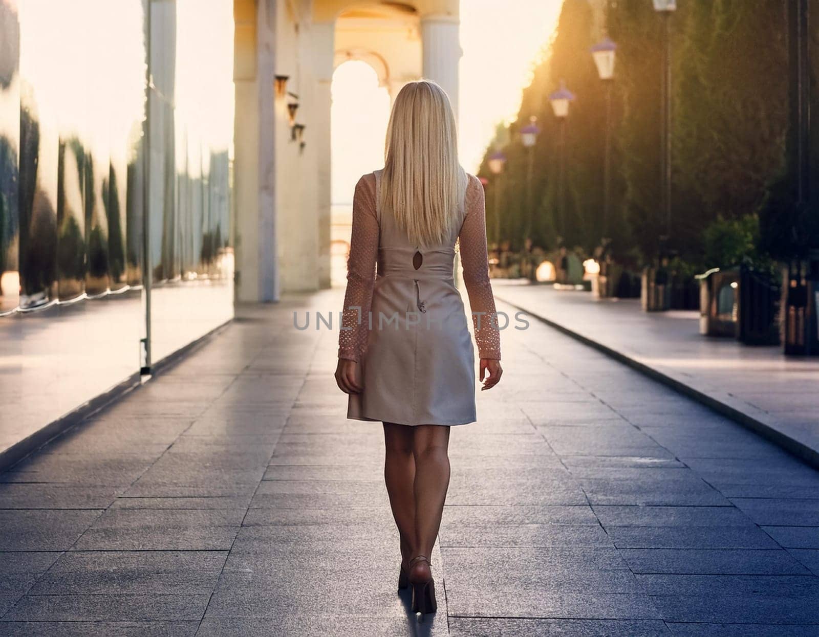 pretty young woman walking, AI generated image