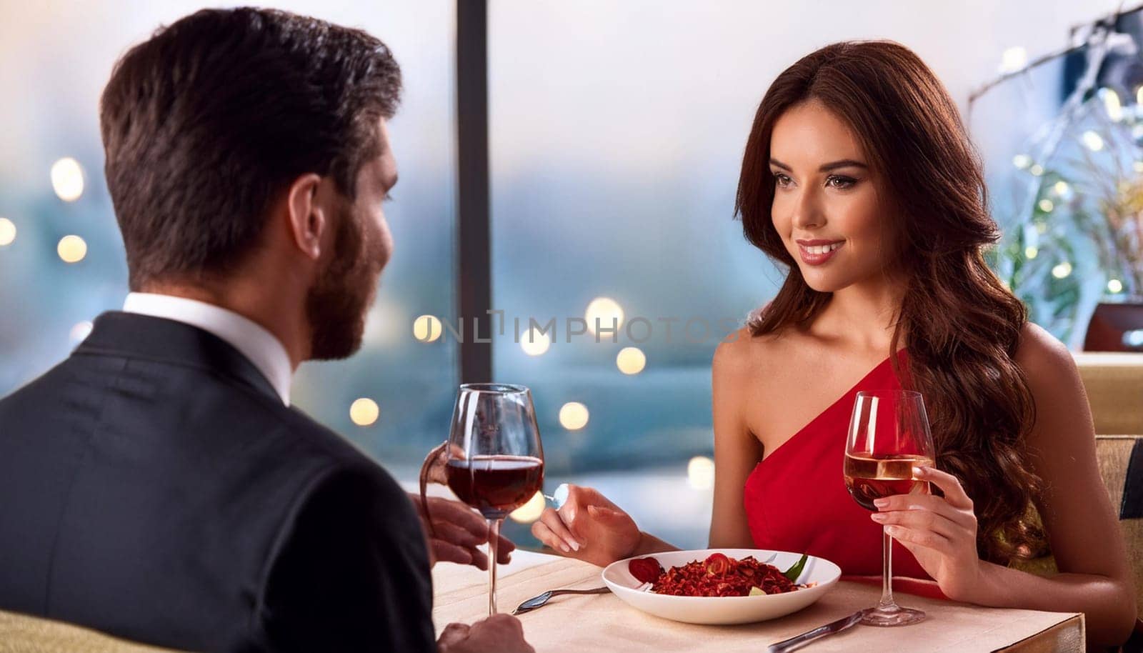 couple dinner date at restaurant, AI generated image