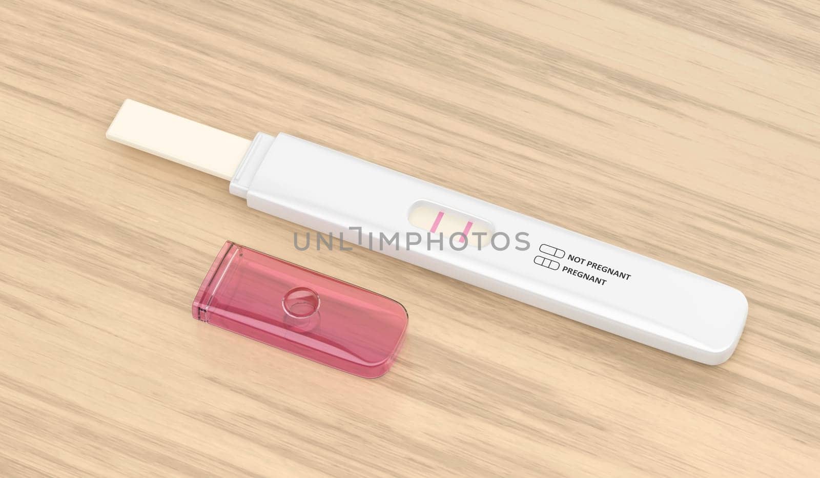 Positive pregnancy test on a wooden desk