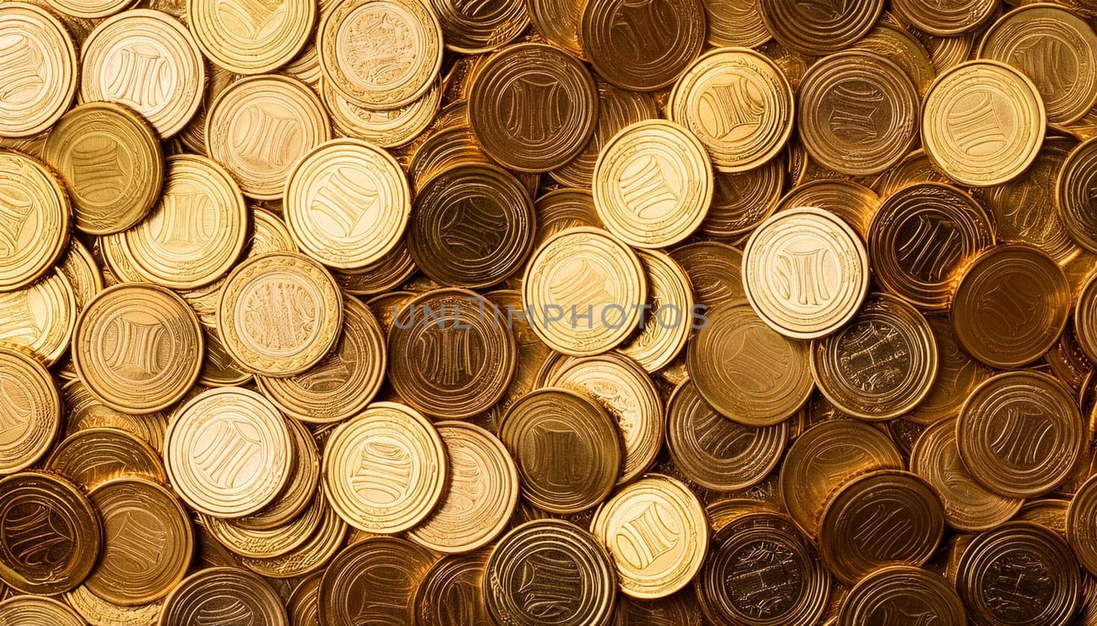 golden coins background full frame, AI generated image