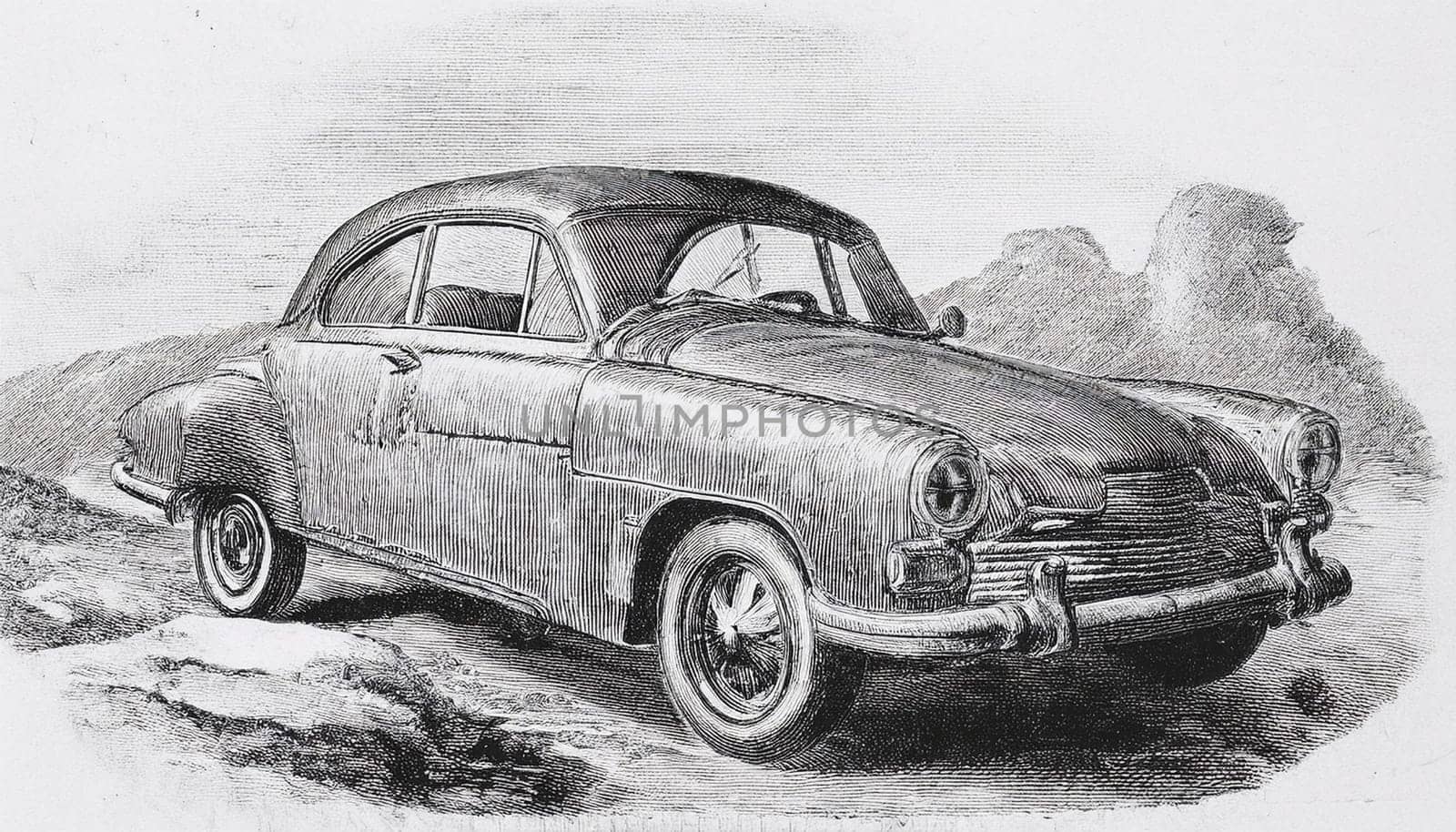 retro vintage car illustration, AI generated image
