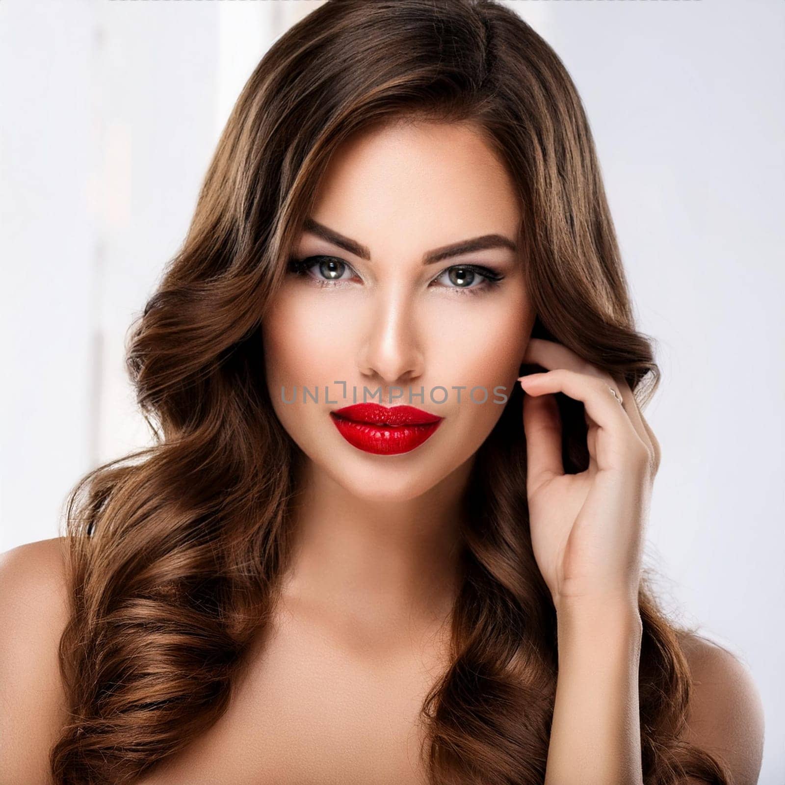 gorgeous young woman with red lipstick, AI generated image