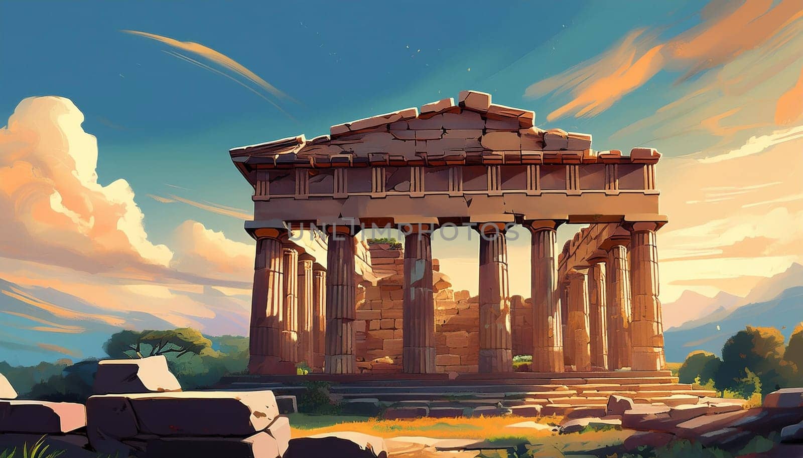 ruins of ancient greek city, AI generated image