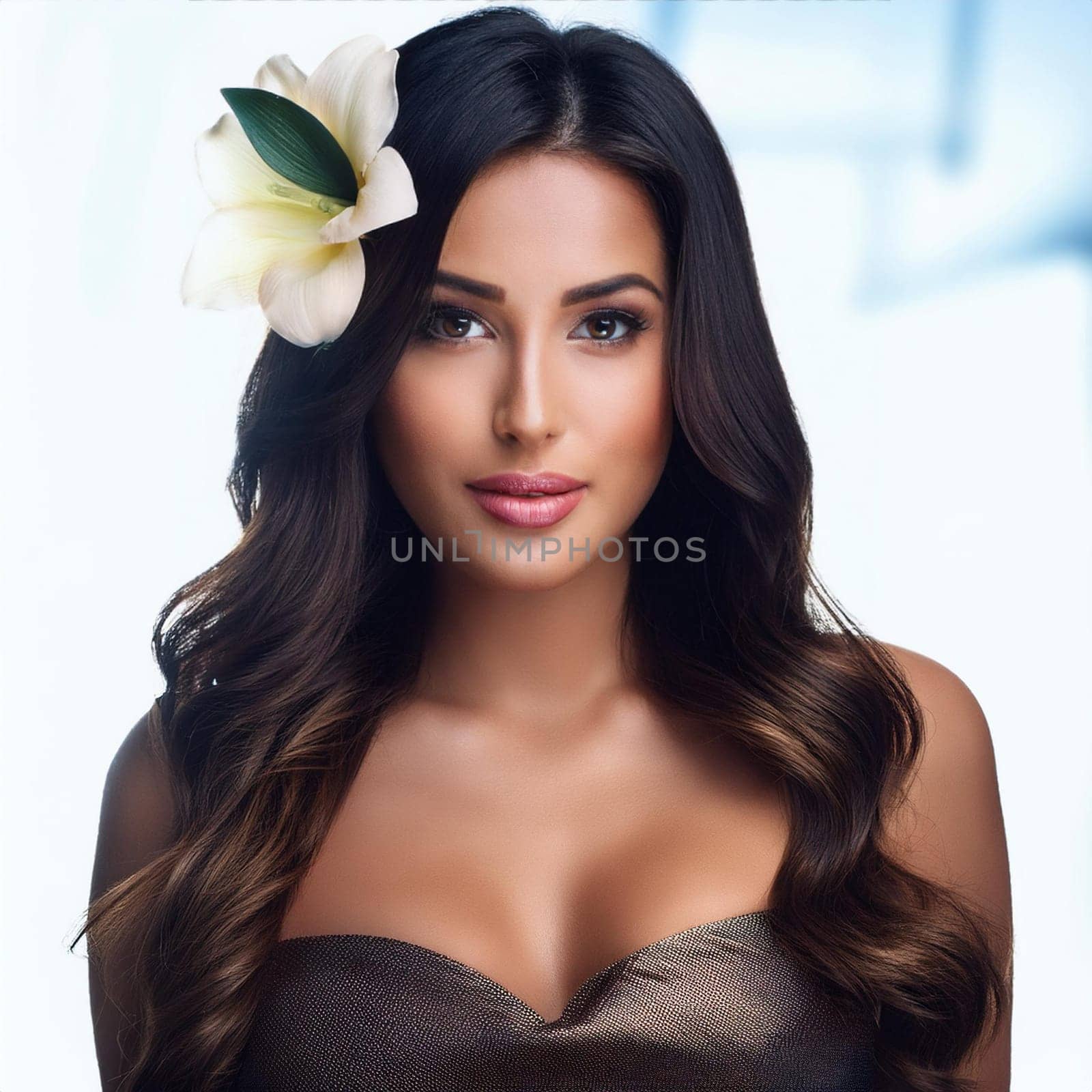 beautiful girl with flowers on her head, AI generated image