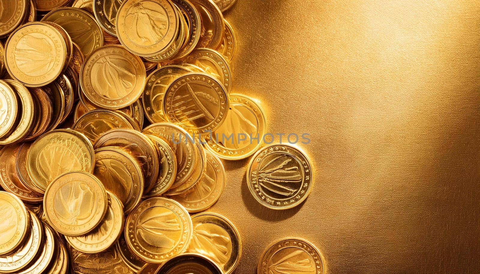 golden coins background full frame, AI generated image