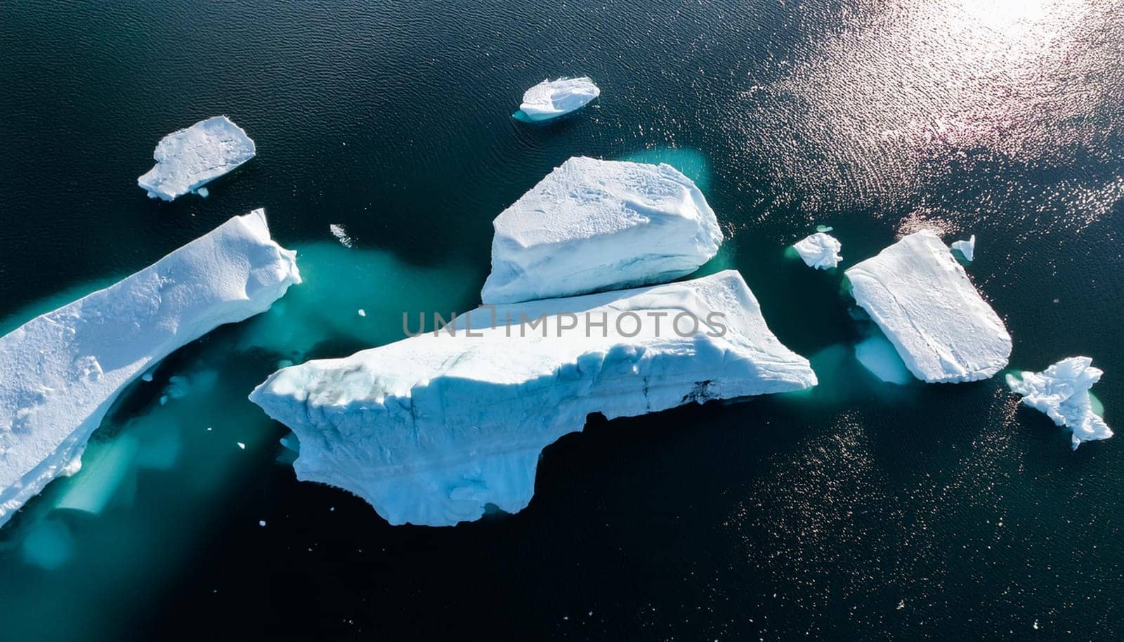 iceberg that has broken off a glacier floating freely in open water, AI generated image