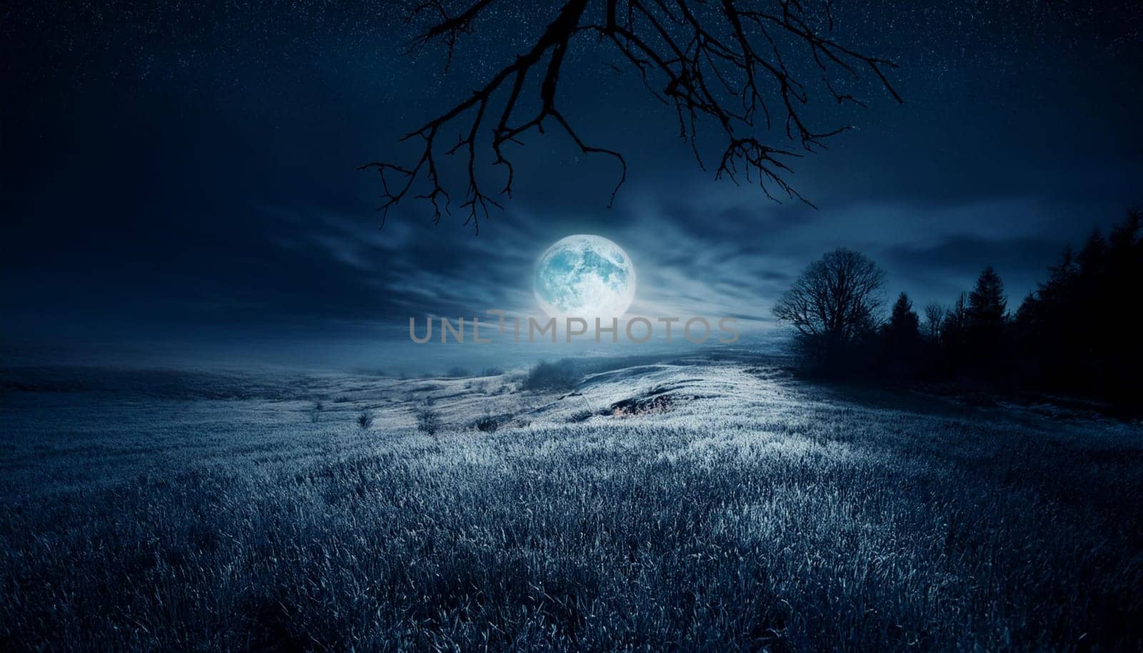 dark night scene in the moonlight, AI generated image