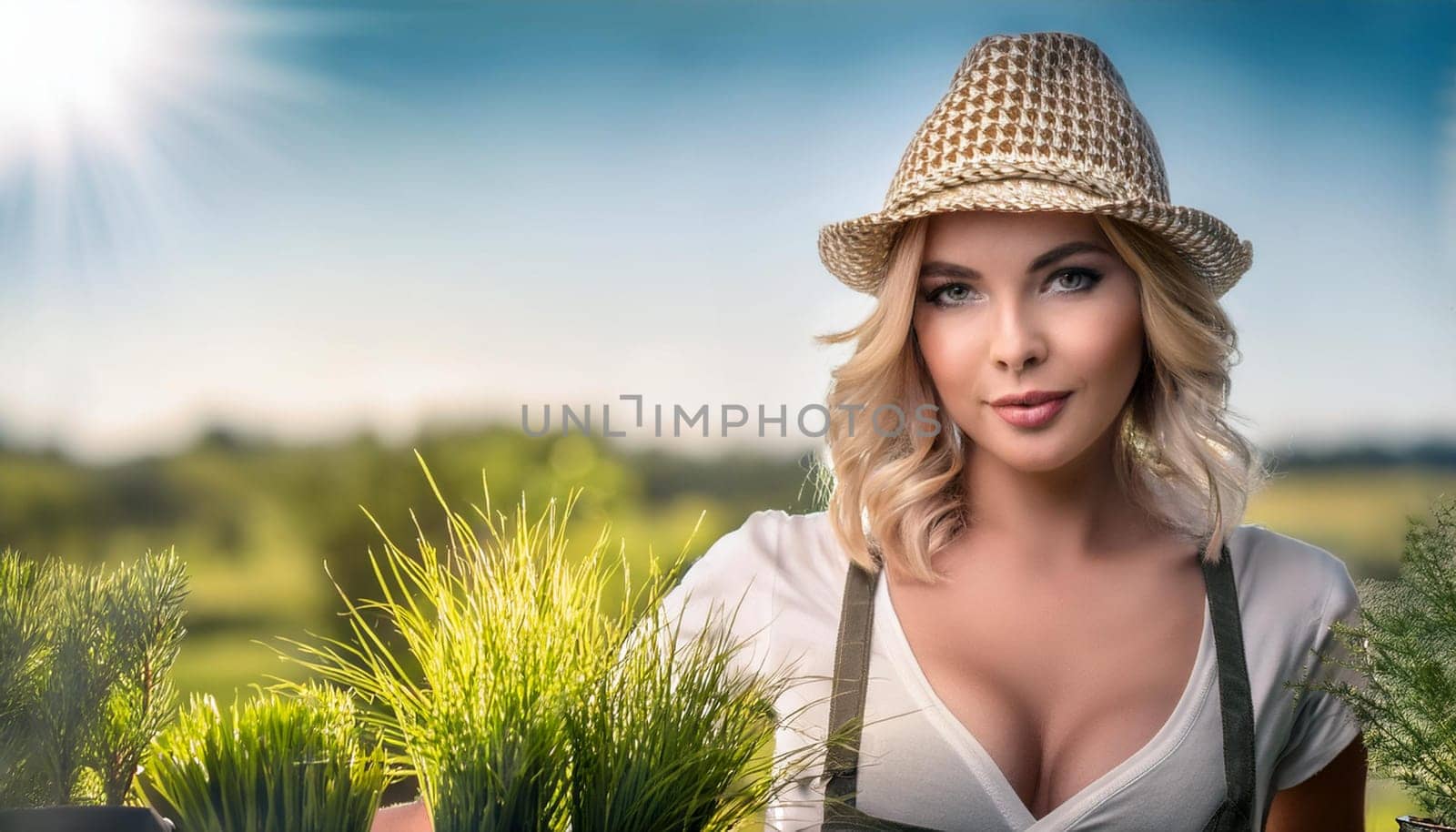 gorgeous young gardener woman, AI generated image