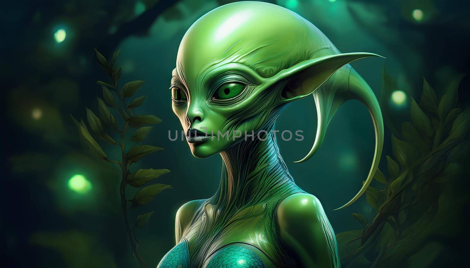 green alien woman, AI generated image