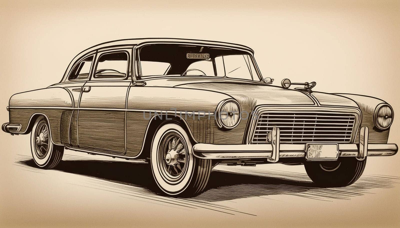 retro vintage car illustration, AI generated image