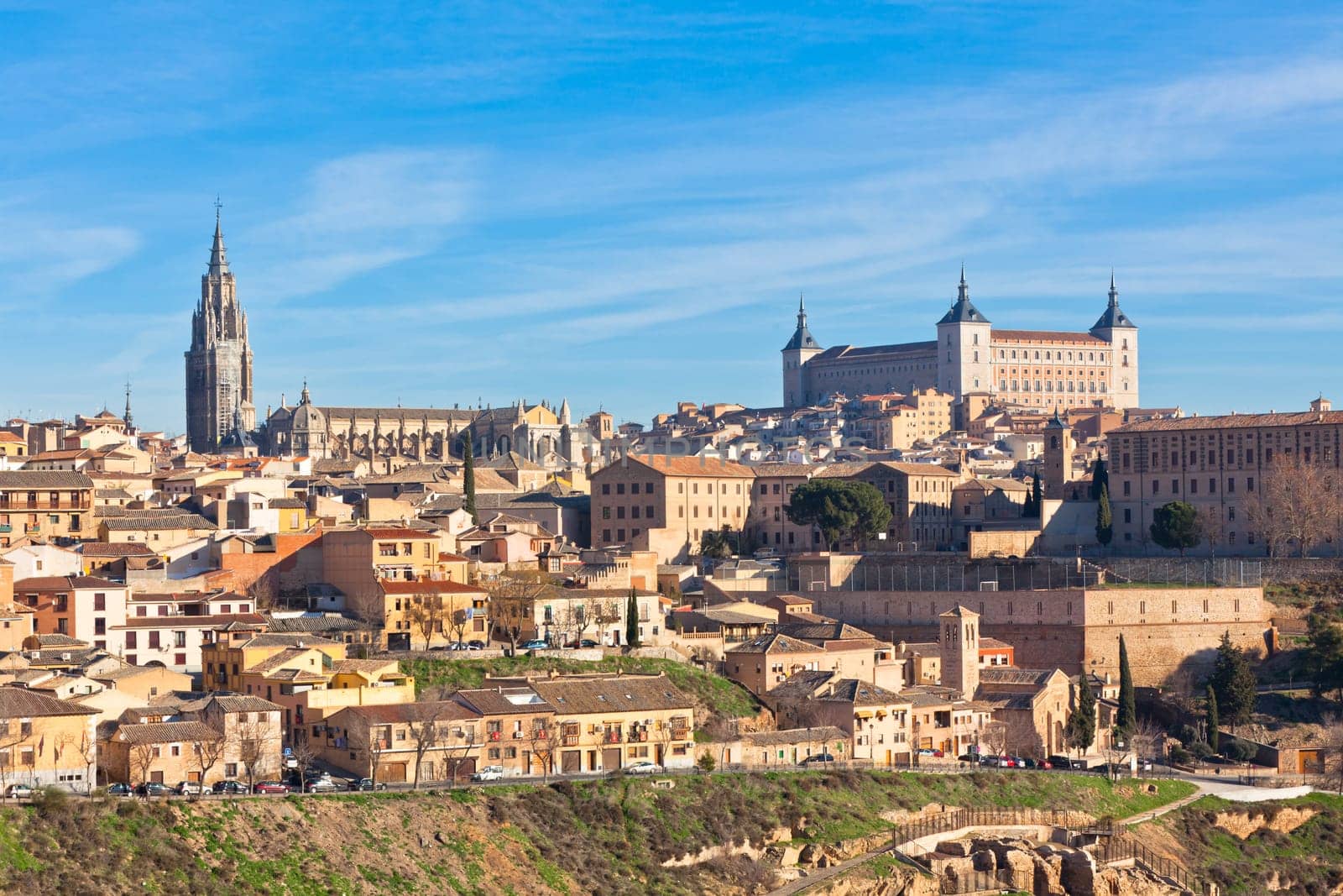 Castle El Alcazar over old Toledo town, Spain