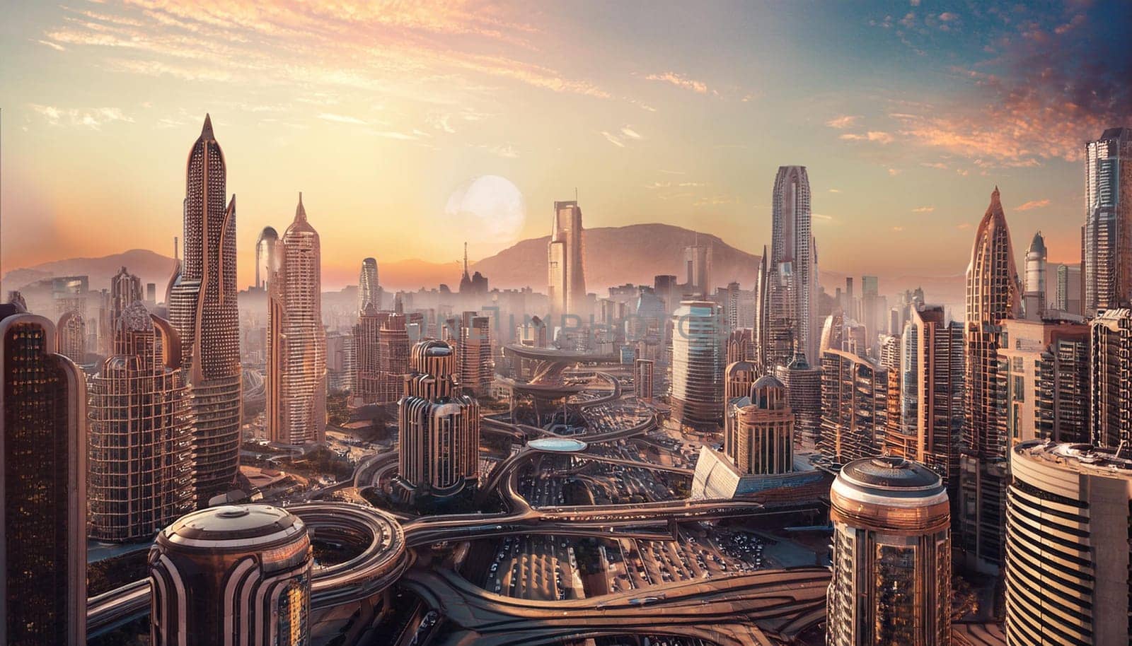 retro futuristic city view, AI generated image