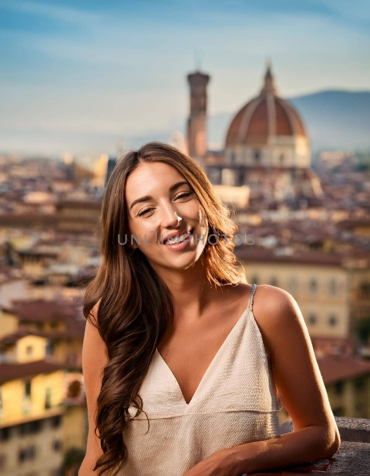 pretty young woman smiling, AI generated image
