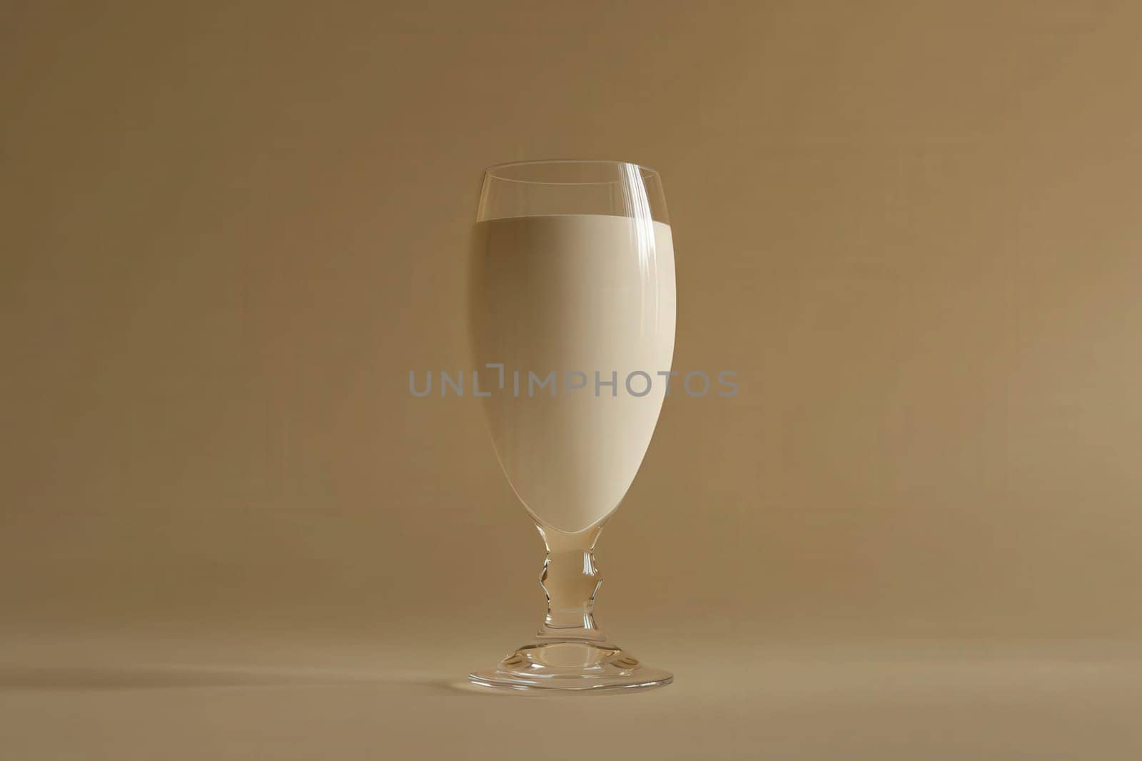 The glass is elegantly shaped, featuring a smooth surface filled with milkshake, highlighting a minimalist design against a warm, neutral backdrop.