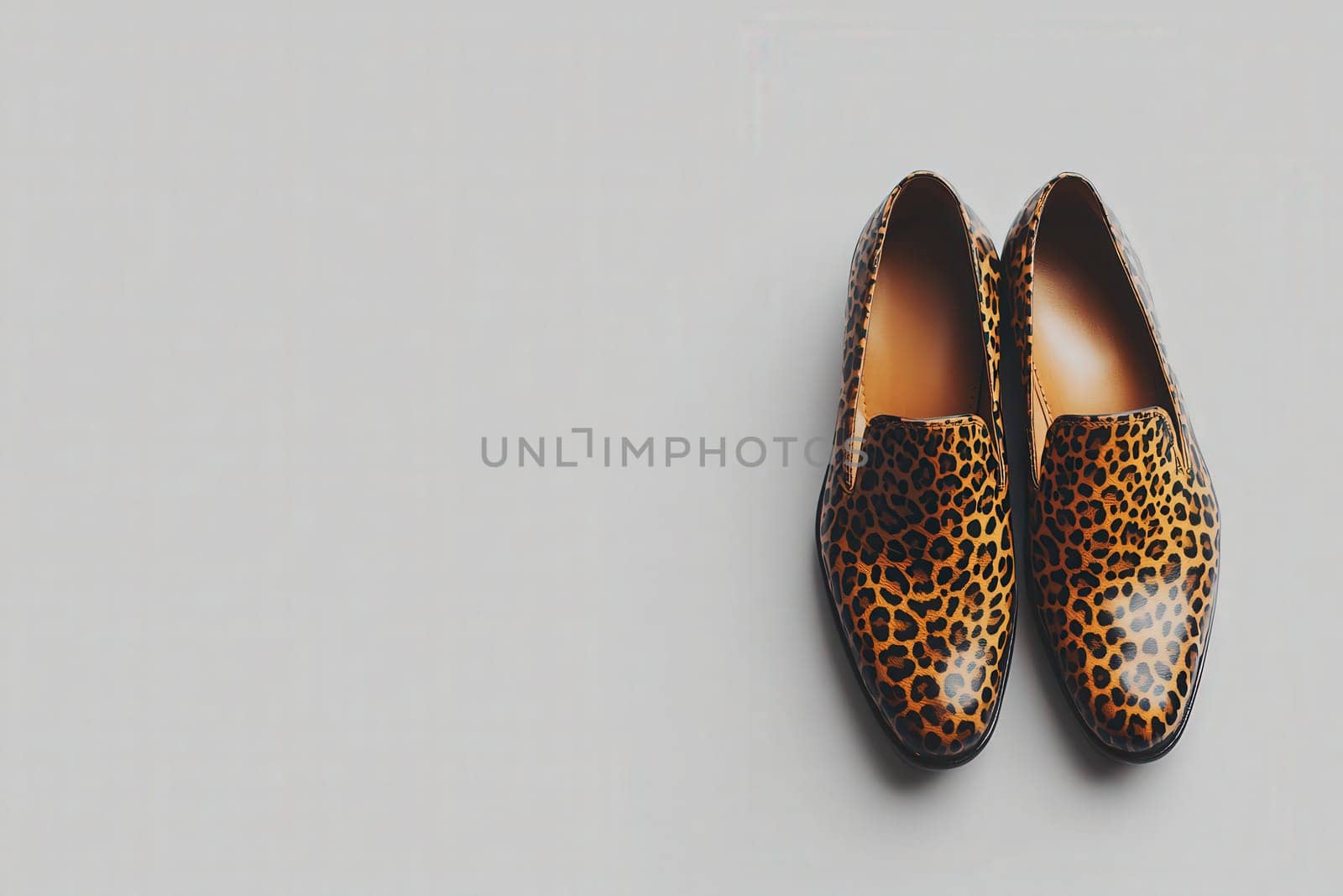 These modern leopard print shoes showcase a bold design that adds flair to any outfit. They rest on a clean solid background, highlighting their unique pattern and style.