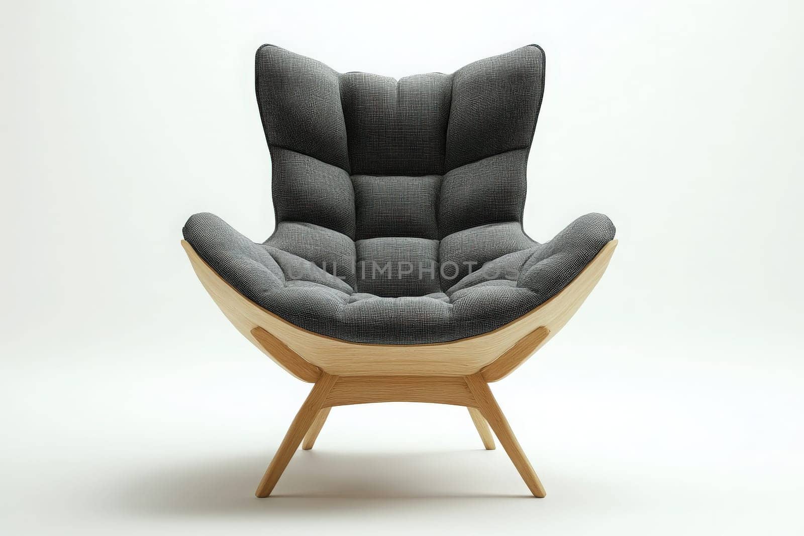 This striking modern armchair features a unique shape with a cushioned seat and backrest. It stands alone in a minimalist setting, emphasizing its contemporary design and craftsmanship.