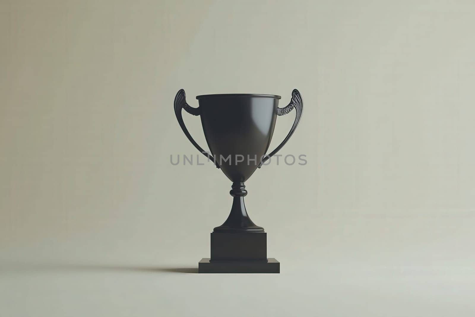 A sleek black trophy stands prominently on a muted, minimalistic backdrop, symbolizing victory and accomplishment. Its clean lines and bold design emphasize a celebration of success.