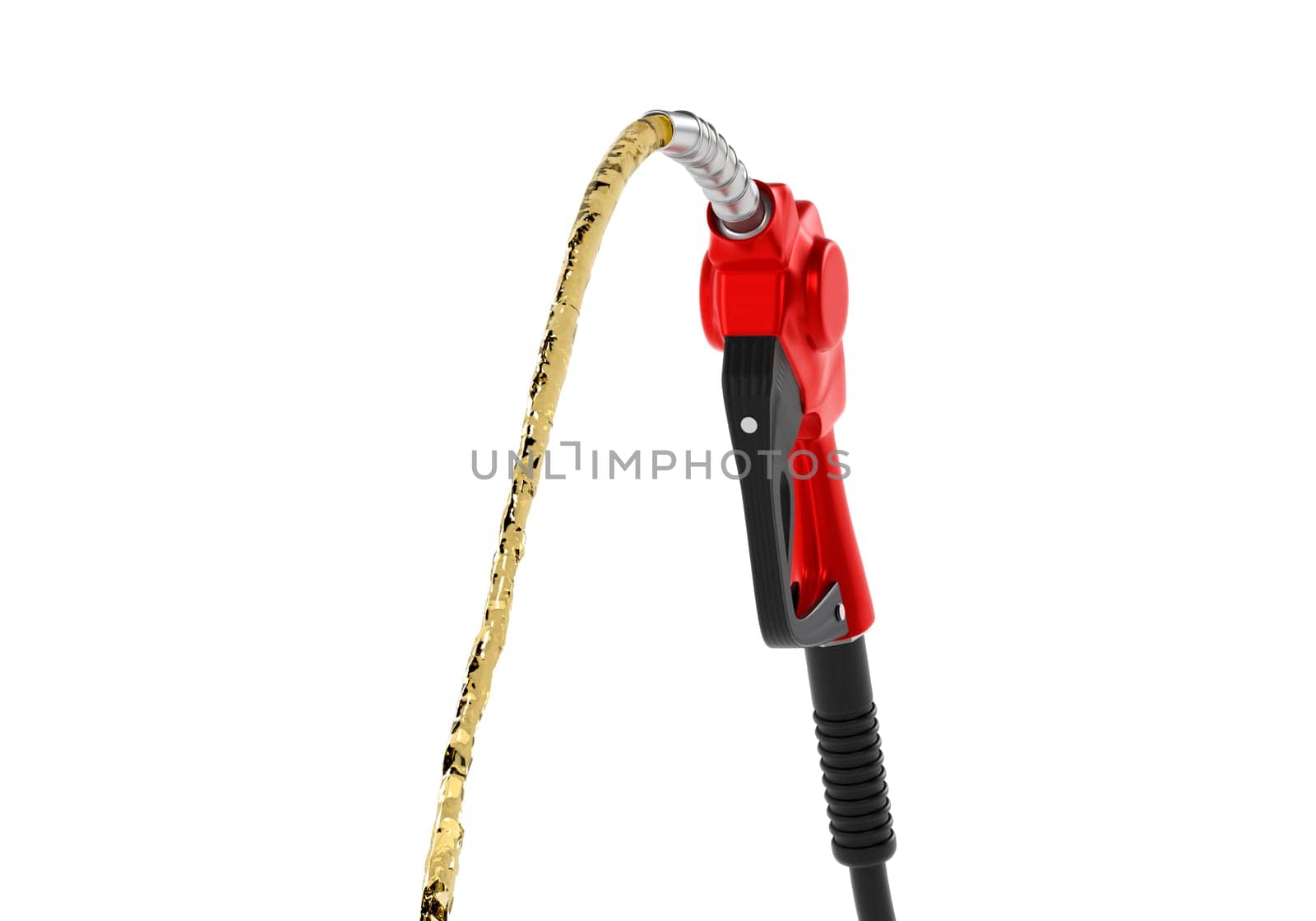 Petrol splashing out of pistol, isolated on white background