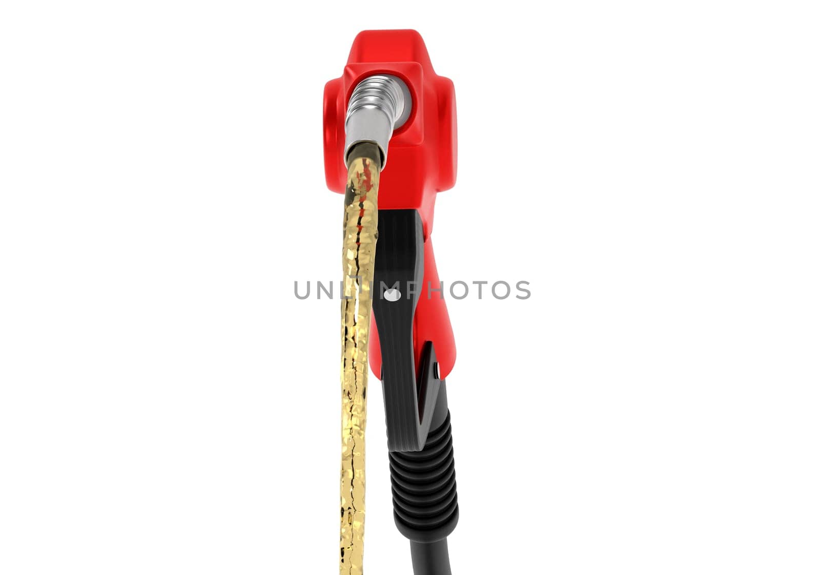 Petrol splashing out of pistol, isolated on white background