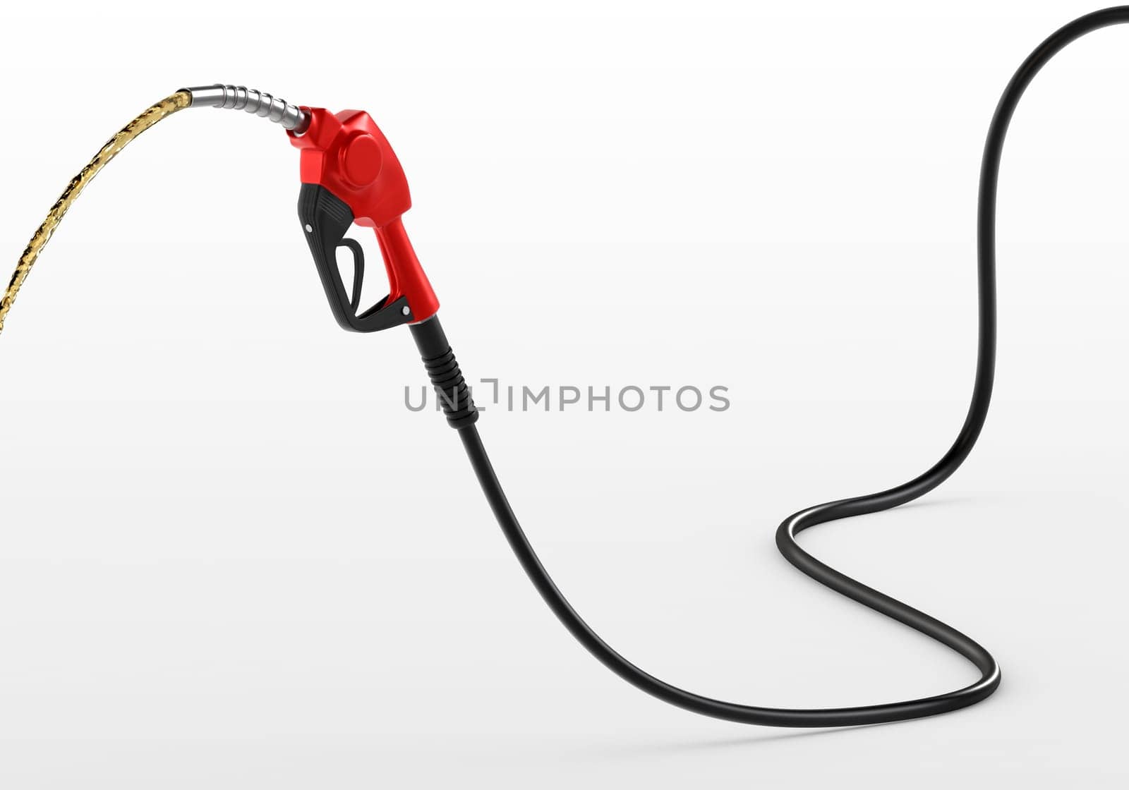 Petrol splashing out of pistol, isolated on white background