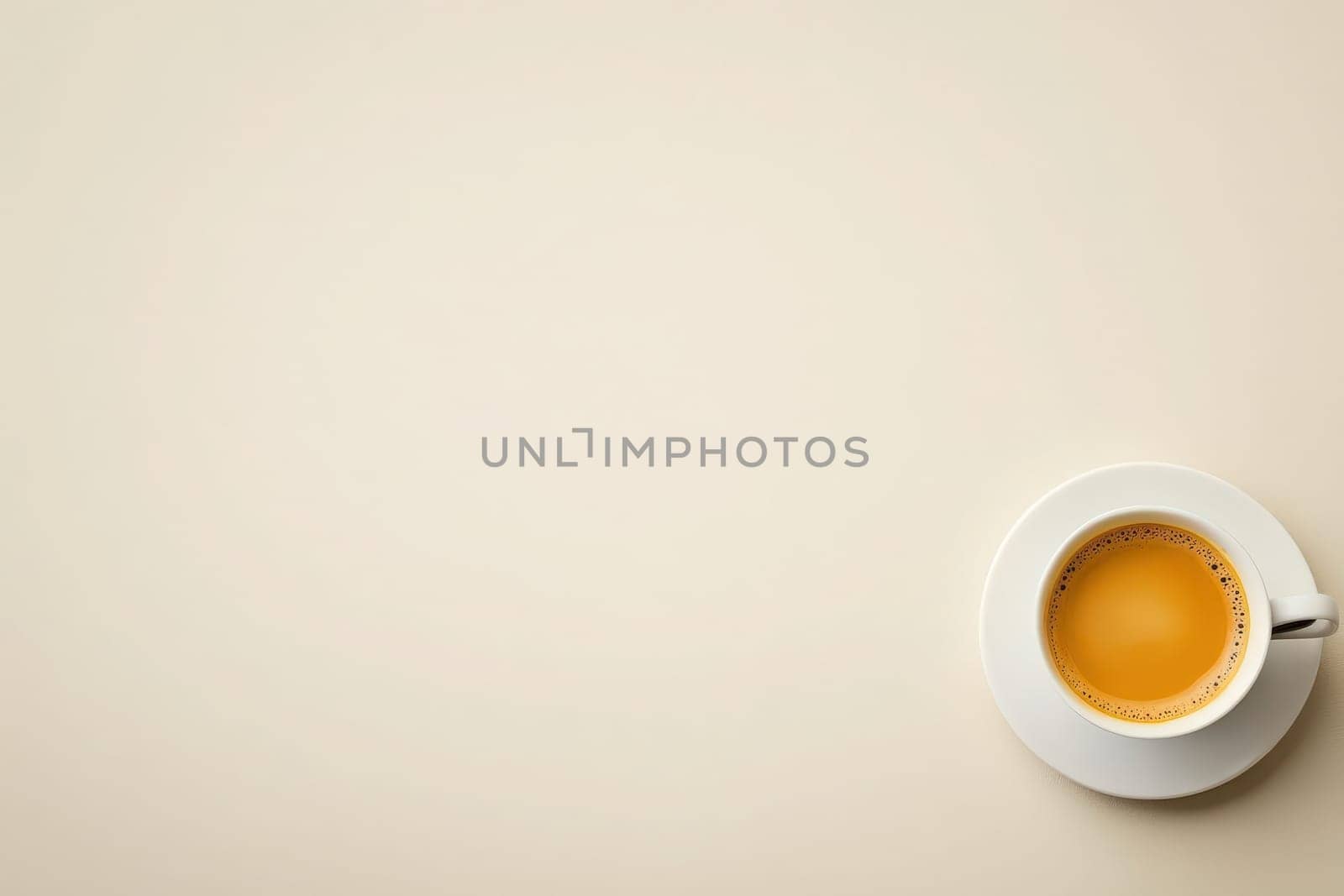 The workspace showcases a simple office desk with a neatly placed coffee cup on a solid surface. The scene exudes professionalism and calmness, ideal for productivity.