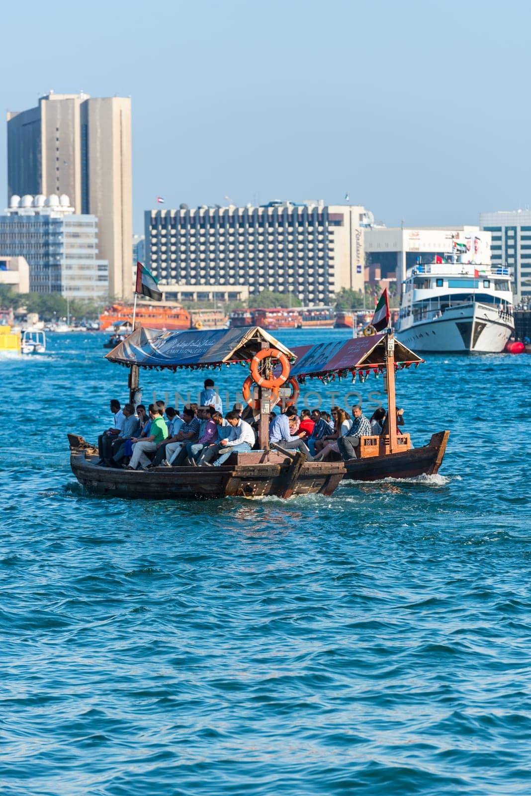 UAE, DUBAI - DECEMBER 27: traditional arabic boats at Dubai creek on December 27, 2014
