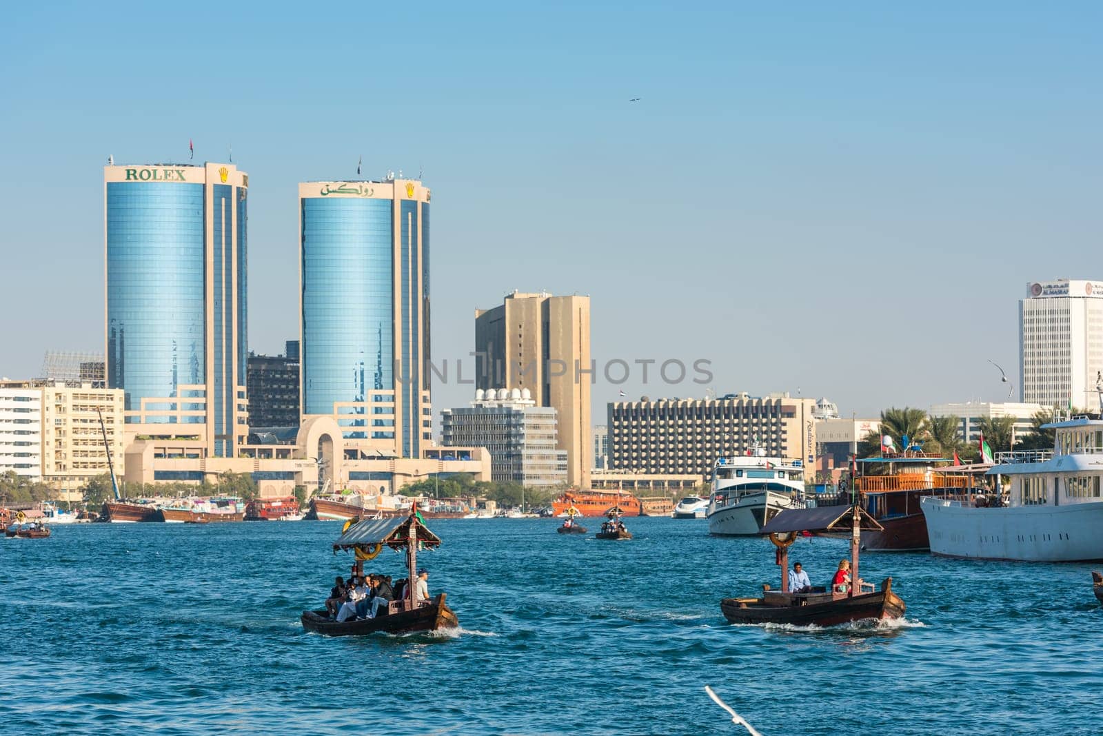 UAE, DUBAI - DECEMBER 27: traditional arabic boats at Dubai creek on December 27, 2014