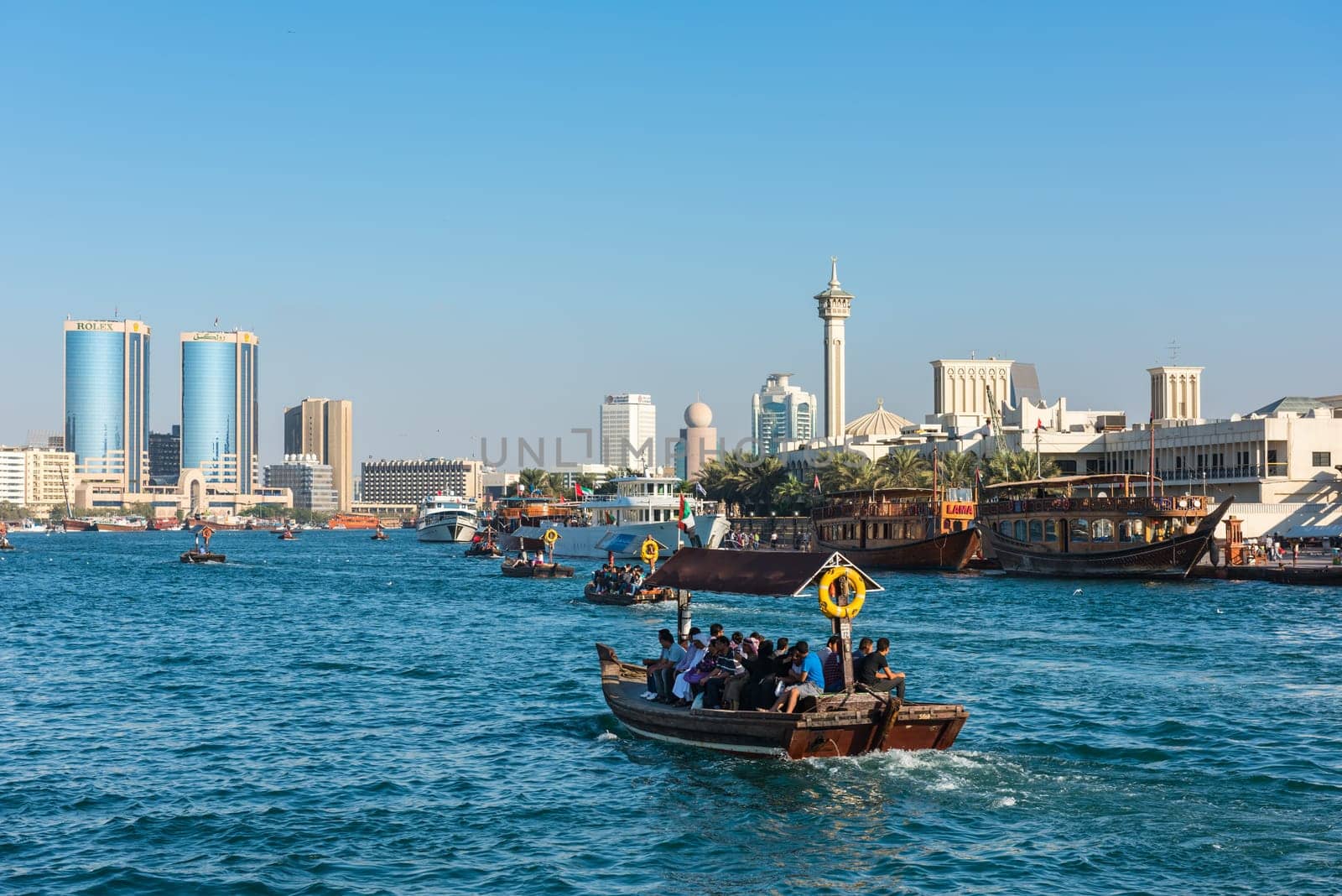 UAE, DUBAI - DECEMBER 27: traditional arabic boat at Dubai Creek on December 27, 2014