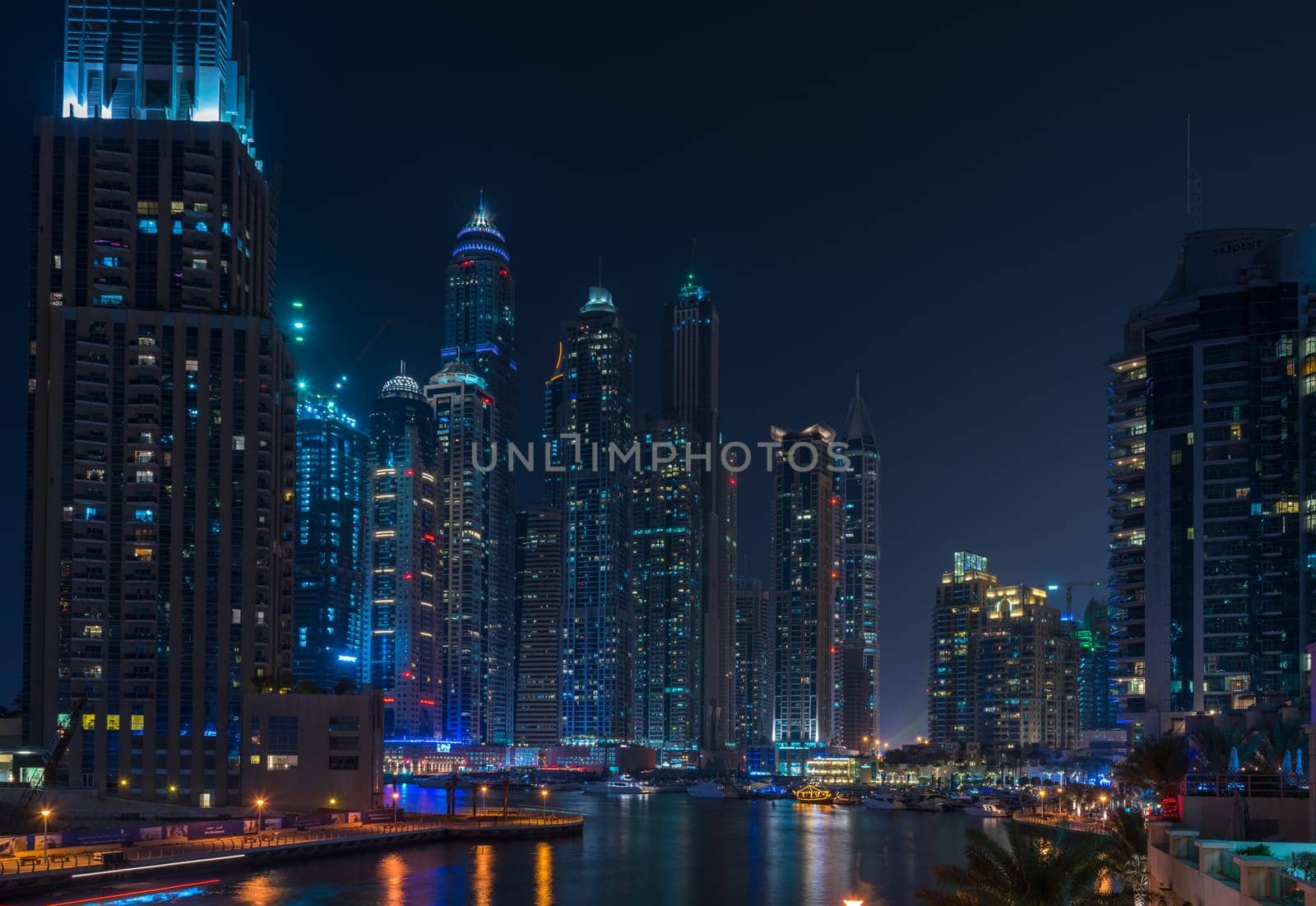 UAE, DUBAI - DECEMBER 31: night view of Dubai Marina, United Arab Emirates - the largest man-made marina in the world on December 31, 2014