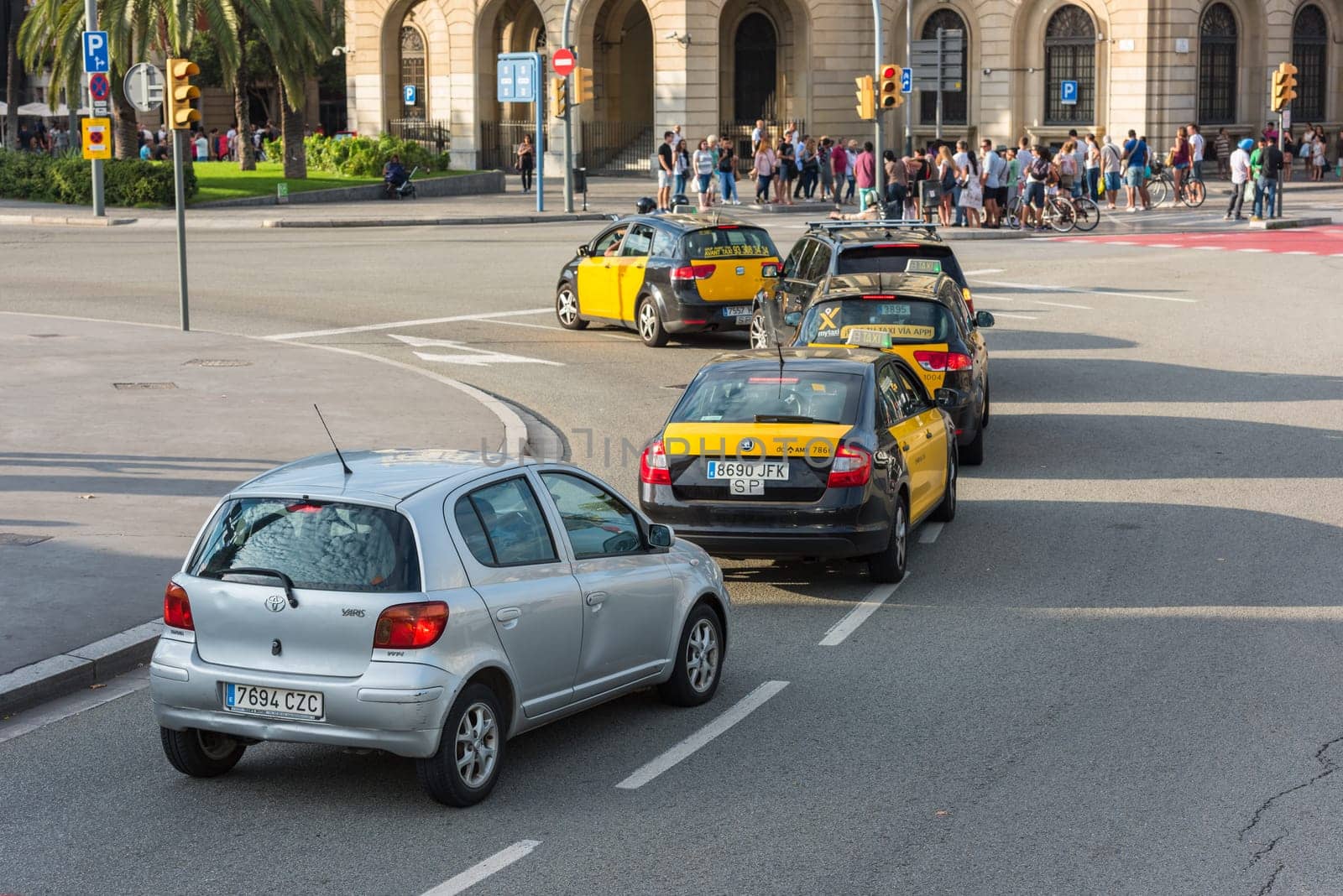 SPAIN, BARCELONA - SEPTEMBER 13: Cars traffic on Barcelona street on September 13, 2015