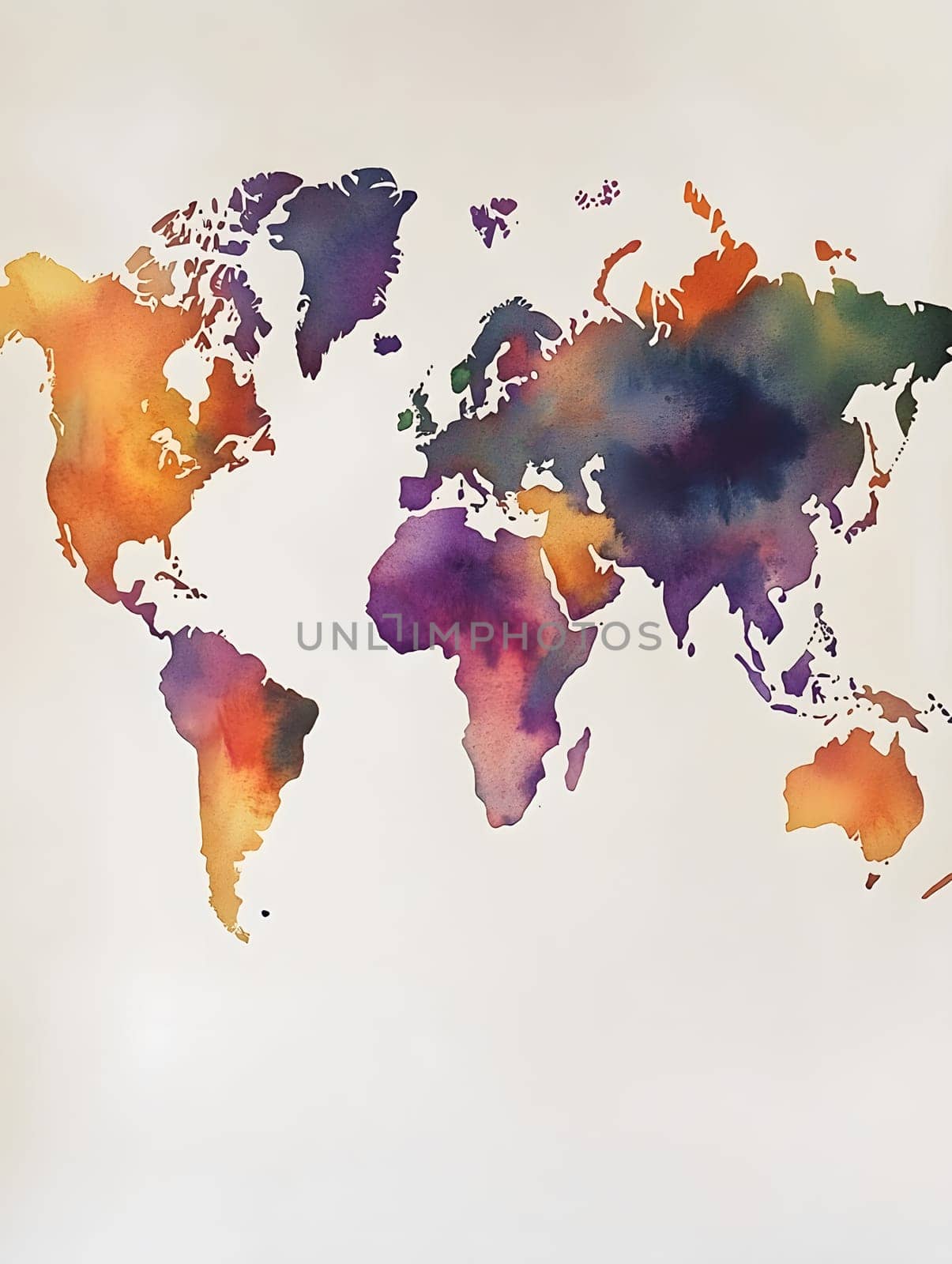 Colorful Watercolor World Map Abstract Geographical Art