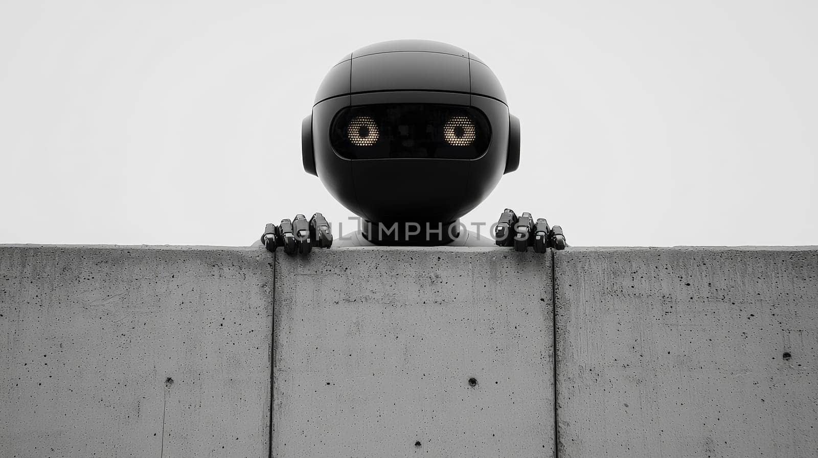 This striking close-up shot features a business AI robot peeking over a ledge against a solid white background. The robot's sleek design and expressive features highlight its advanced technology and personality, inviting viewers to consider the intersection of artificial intelligence and human-like traits in the business world. The clean background emphasizes the robot’s design, making it a captivating image that sparks curiosity about the future of AI in business.