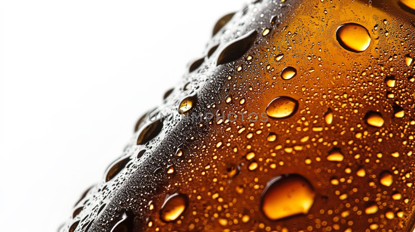 A close-up of a chilled beer bottle, covered in condensation droplets, isolated against a clean white background. This image captures the refreshing appeal of a cold beverage, perfect for showcasing the crisp and enticing qualities of a beer ready to be enjoyed.