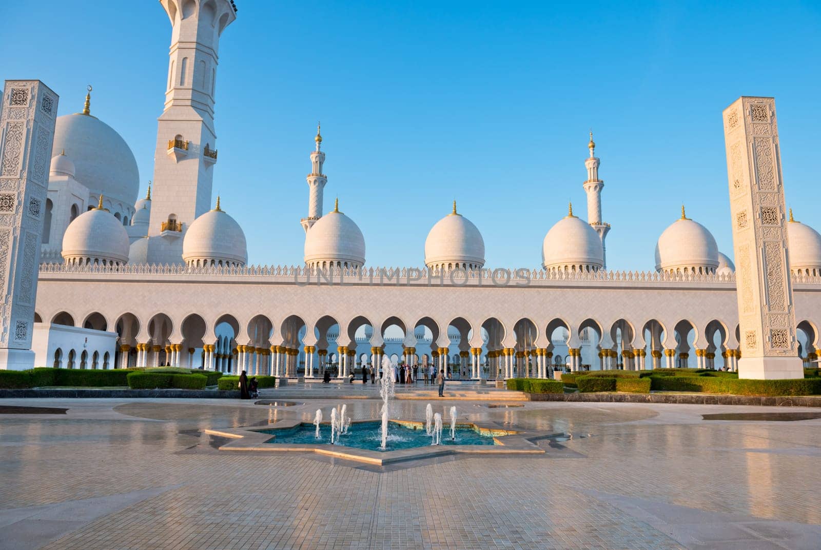 View of famous Sheikh Zayed White Mosque in Abu Dhabi, UAE