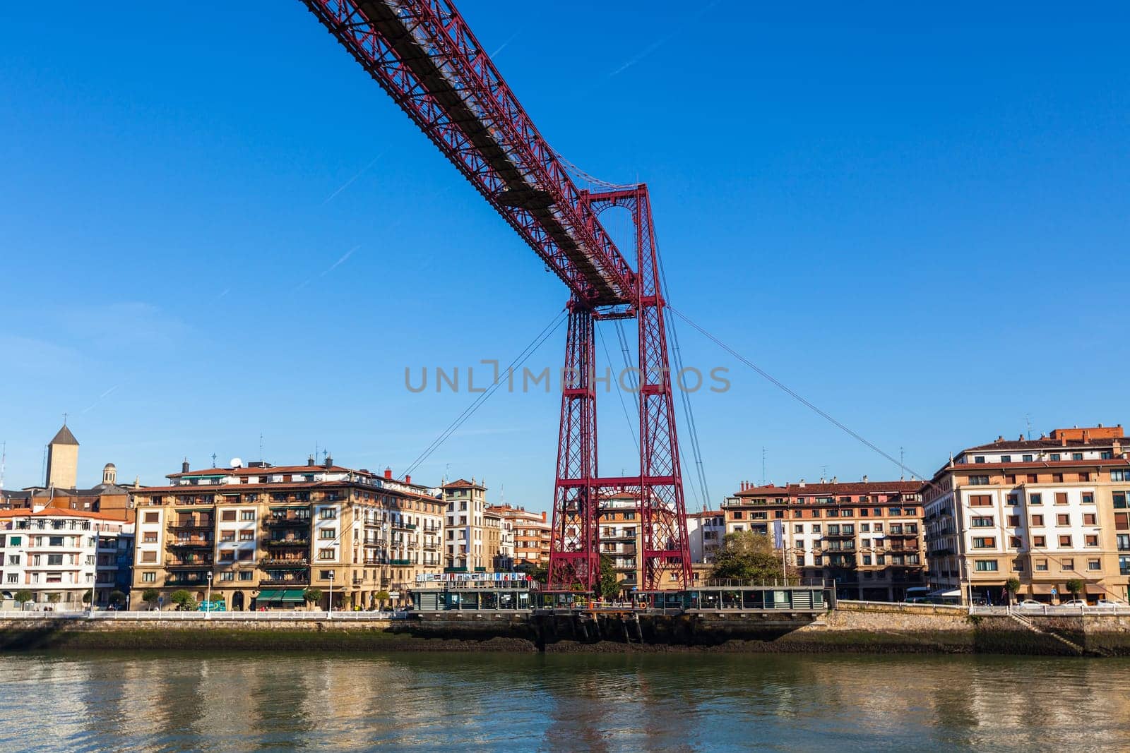 The Bizkaia suspension transporter bridge (Puente de Vizcaya) in Portugalete, Spain. The Bridge crossing the mouth of the Nervion River.